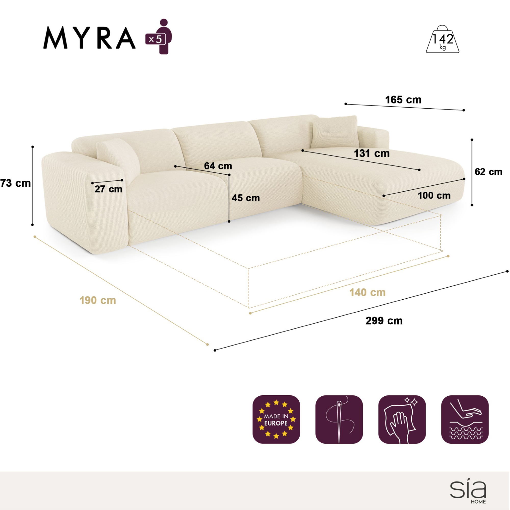 Myra Right Corner Convertible Sofa