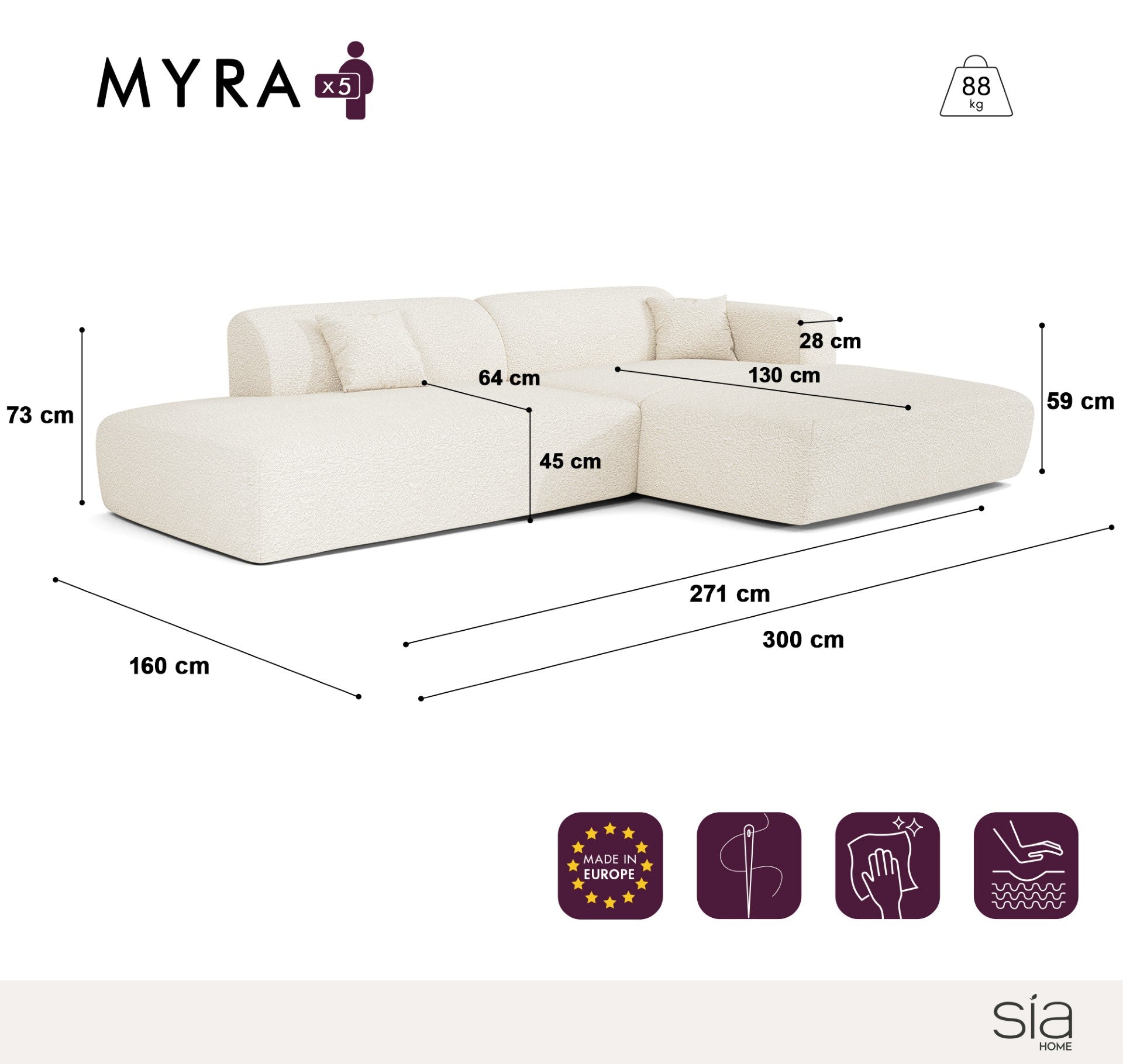 Divano ad angolo retto Myra