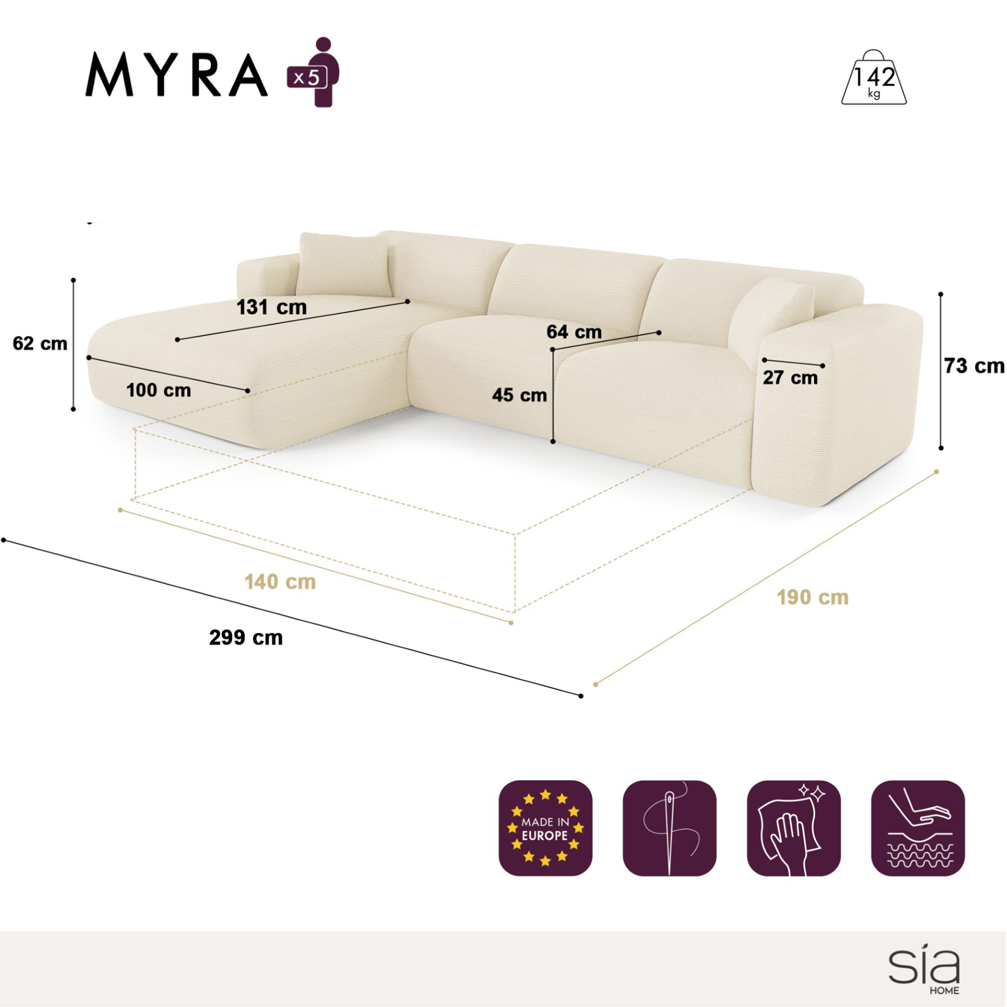 Myra Left Corner Convertible Sofa