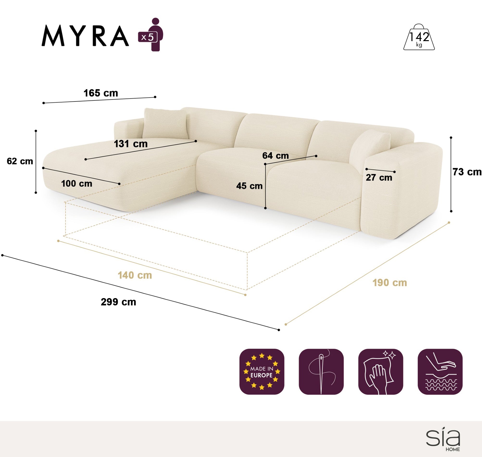 Myra Left Corner Convertible Sofa
