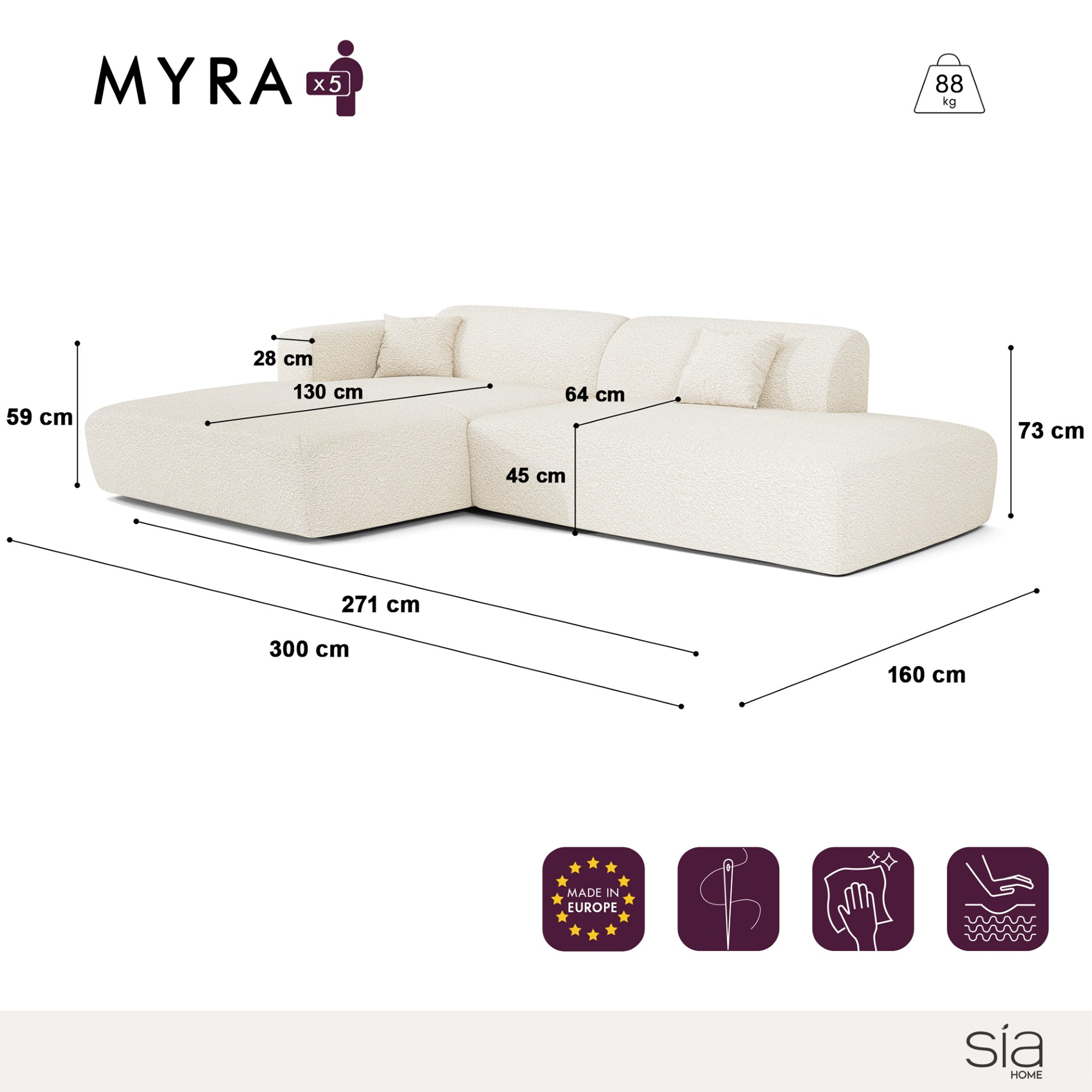 Myra Open Left Corner Sofa
