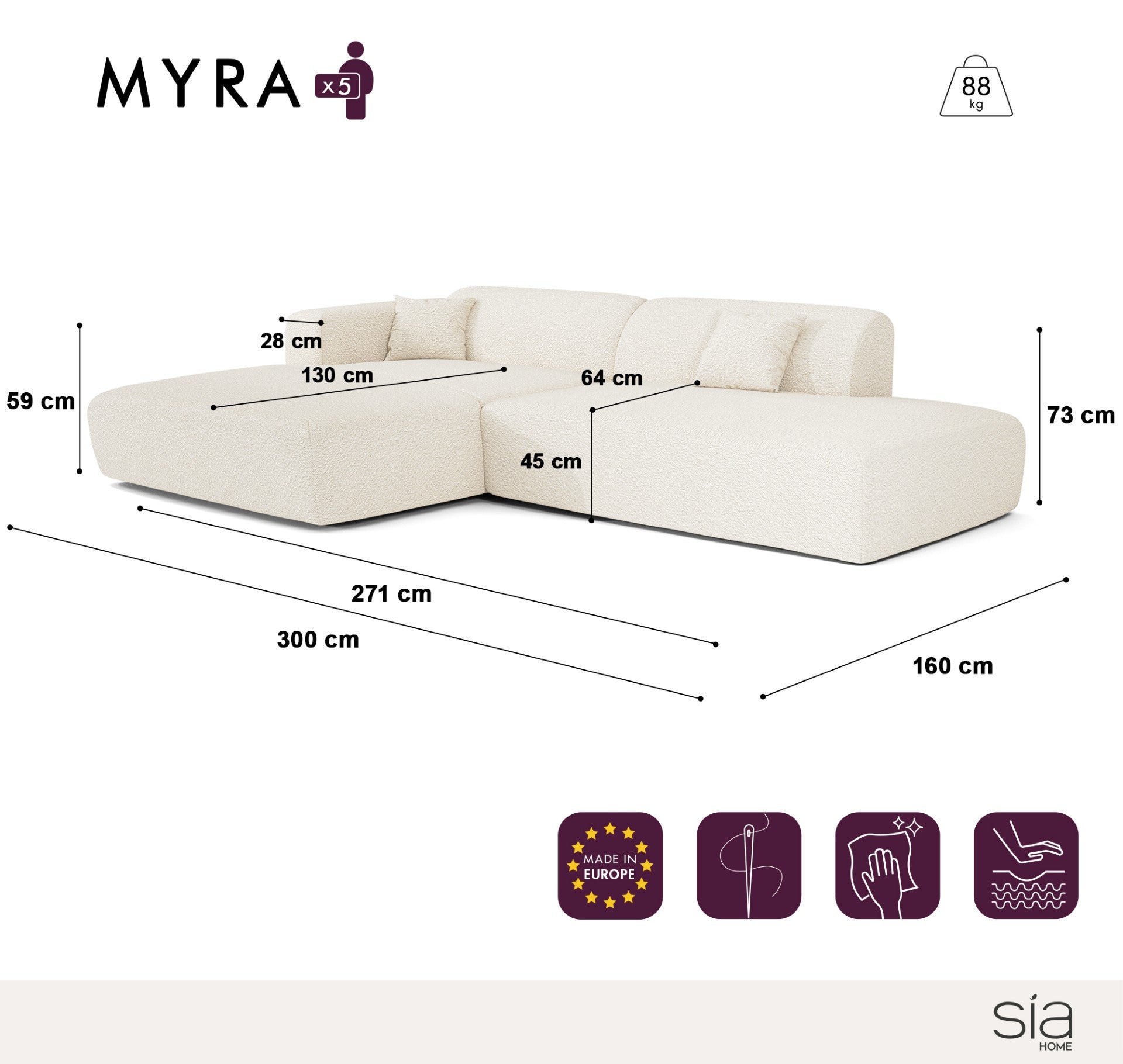 Myra Open Left Corner Sofa