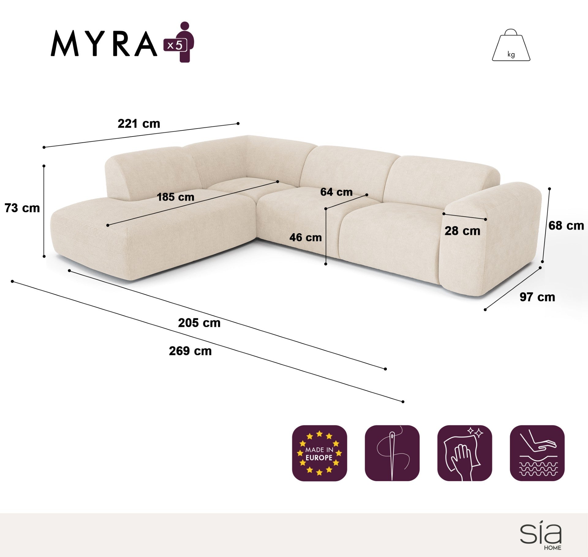 Canapé Grand Angle Gauche Myra