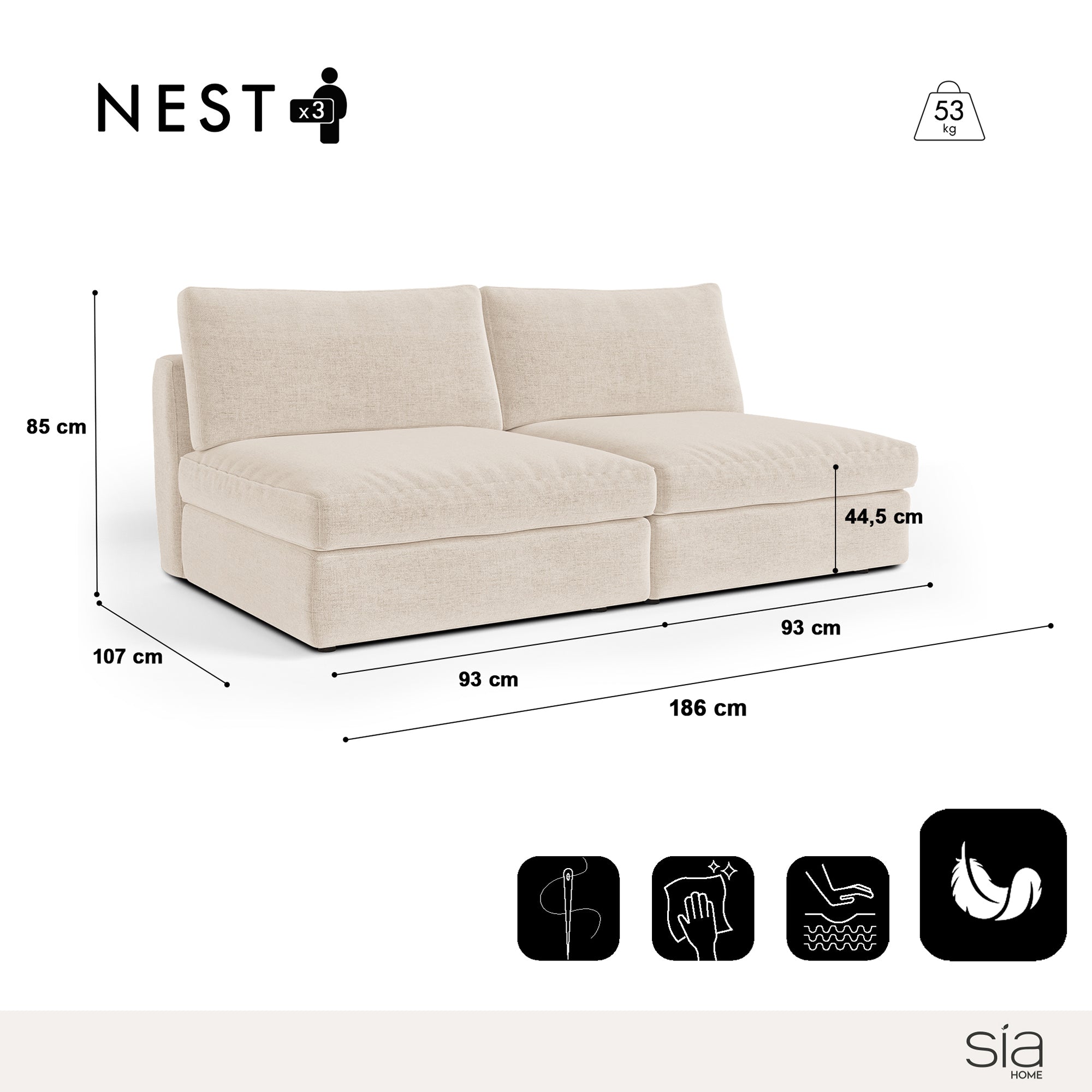 Canapé modulable 3 places Nest