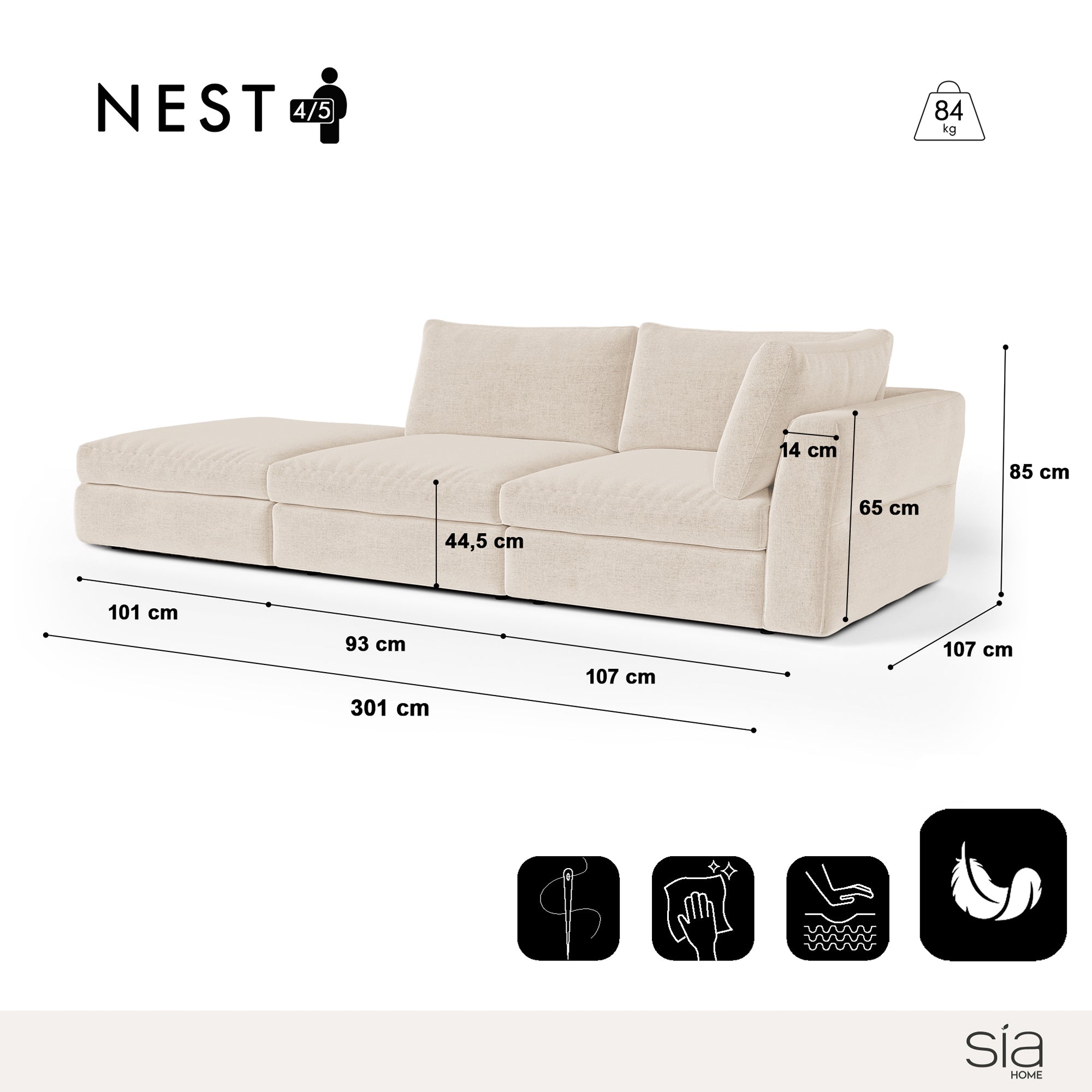 Canapé modulable 4-5 places droit Nest