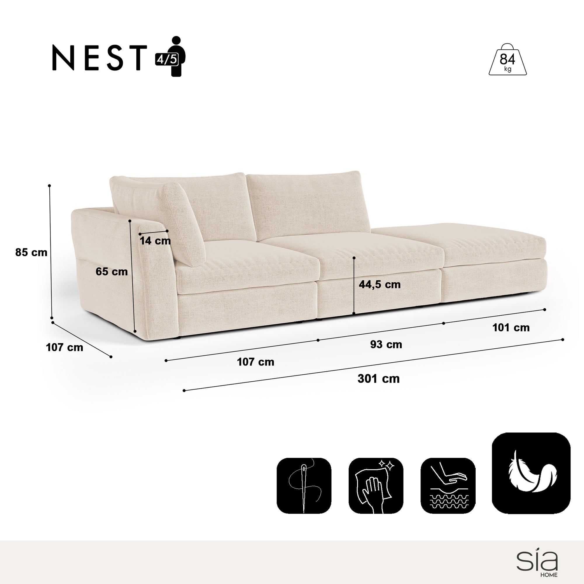 Canapé modulable 4-5 places gauche Nest