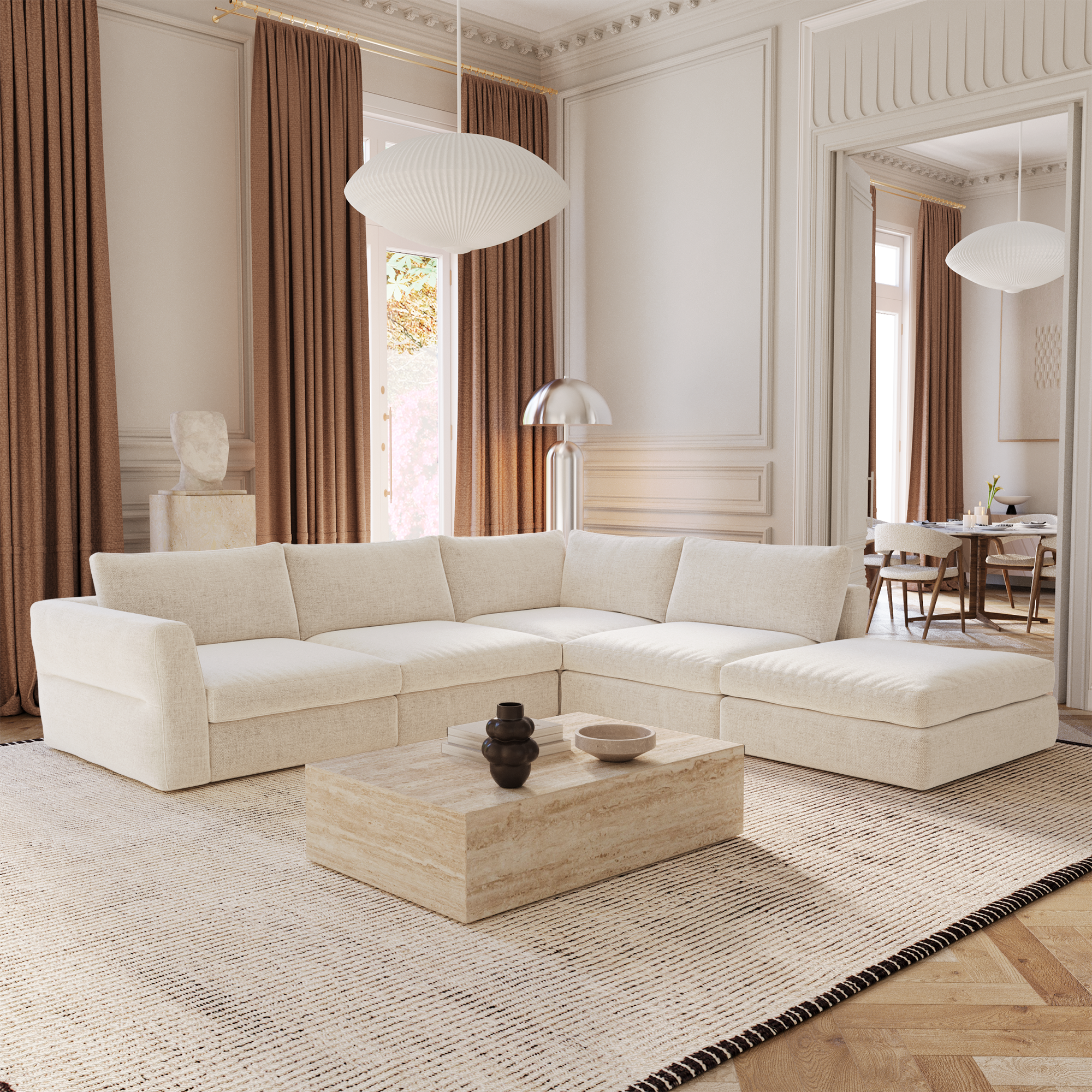 Canapé grand angle droit modulable 7 places Nest