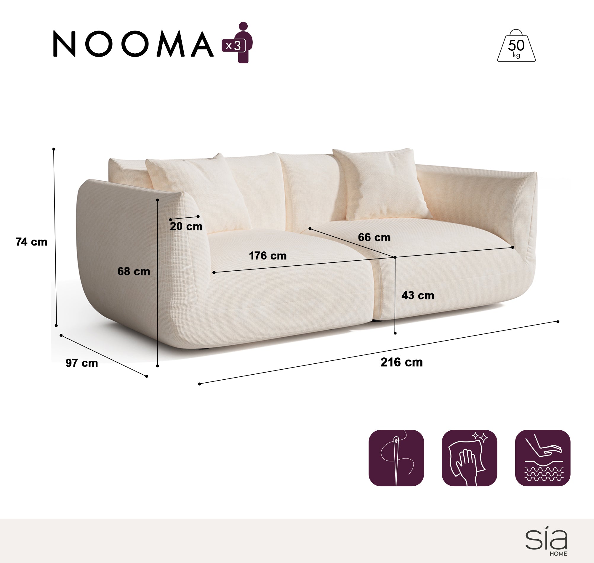 Canapé modulable 3 places Nooma
