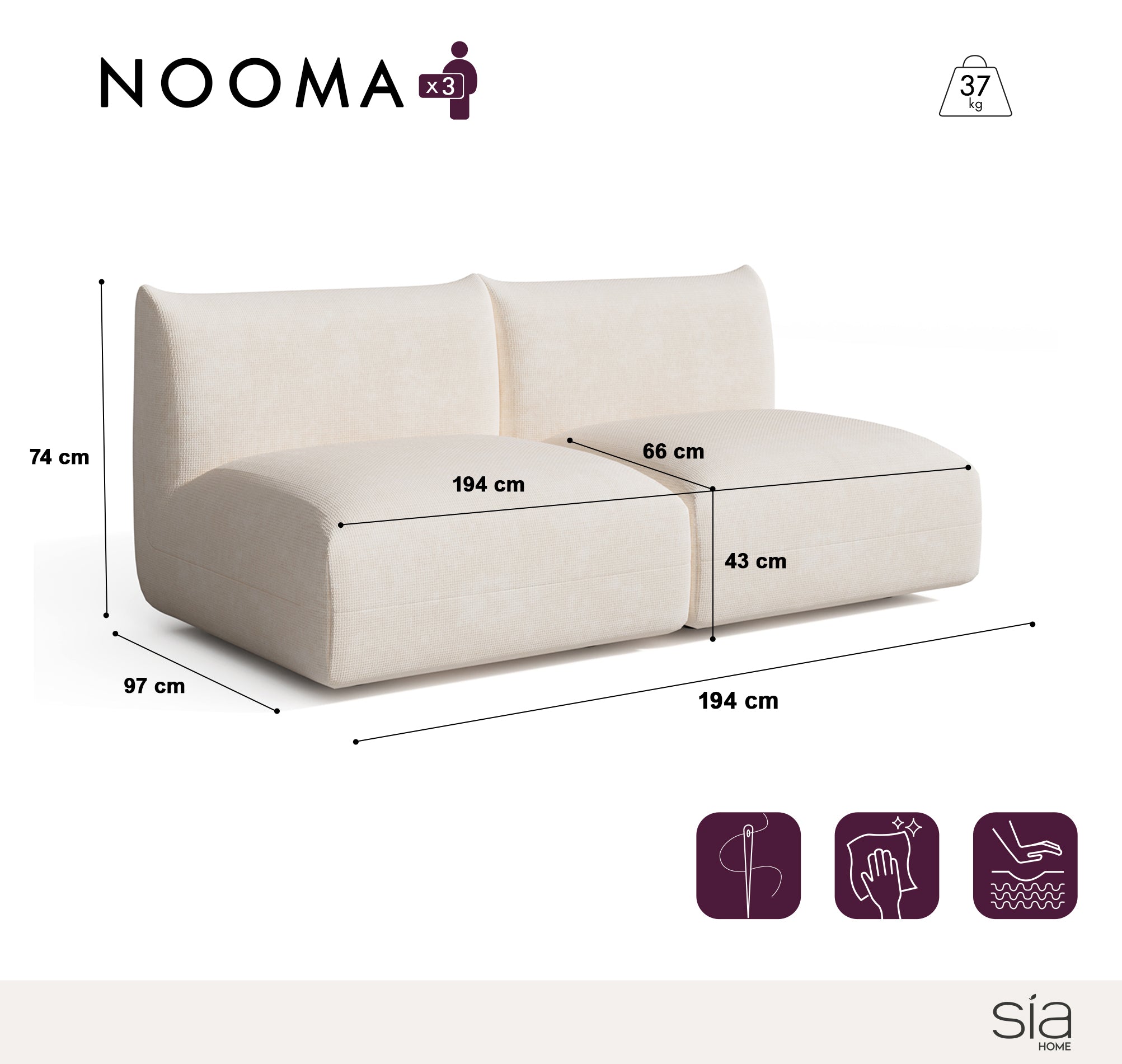 Canapé modulable 3 places NOOMA