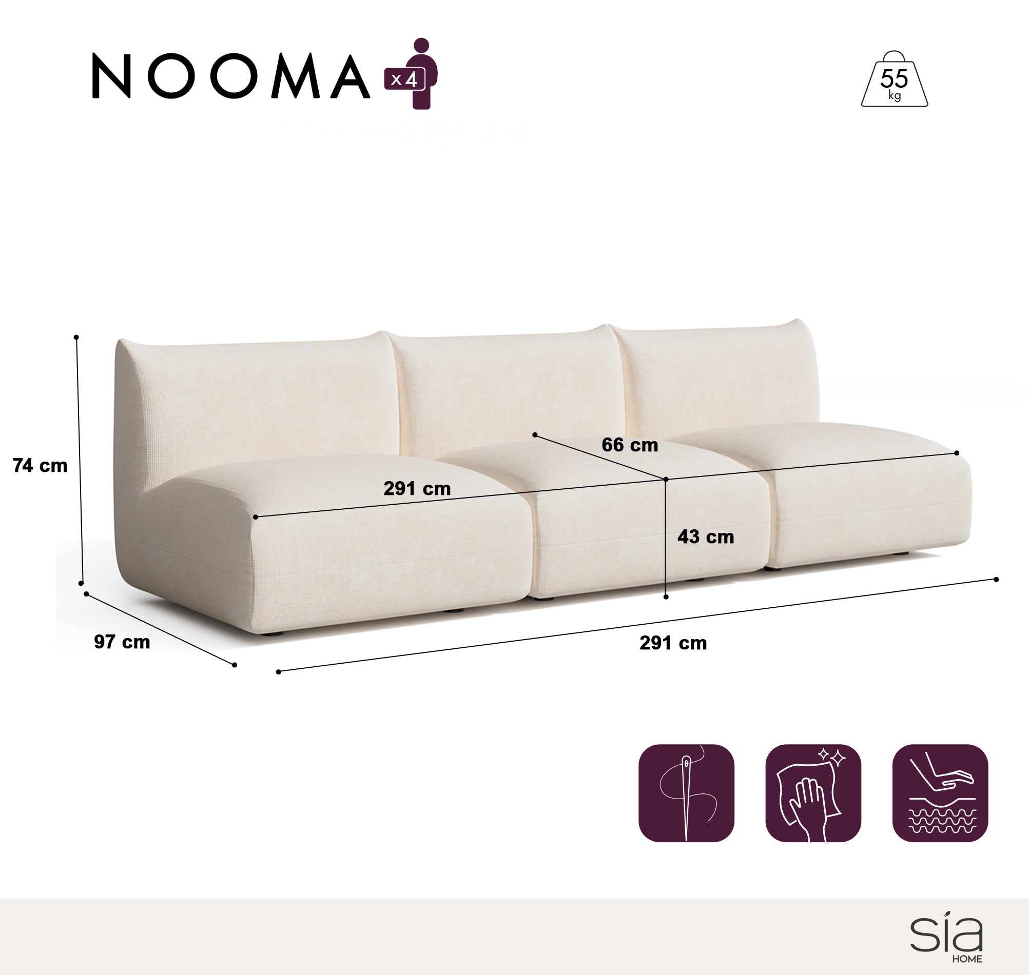Canapé modulable 4-5 places NOOMA