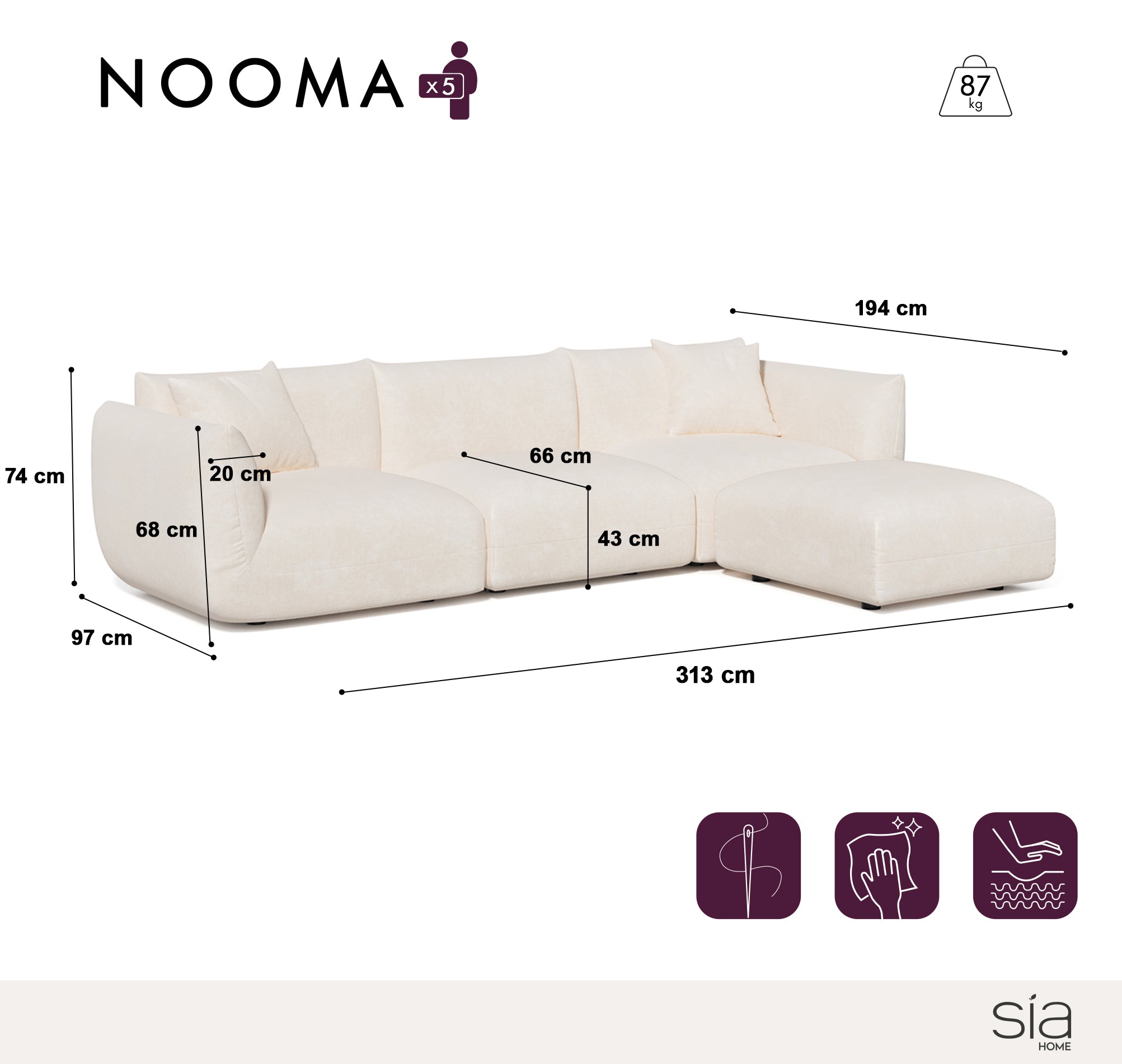 Canapé d'angle modulable 5-6 places NOOMA