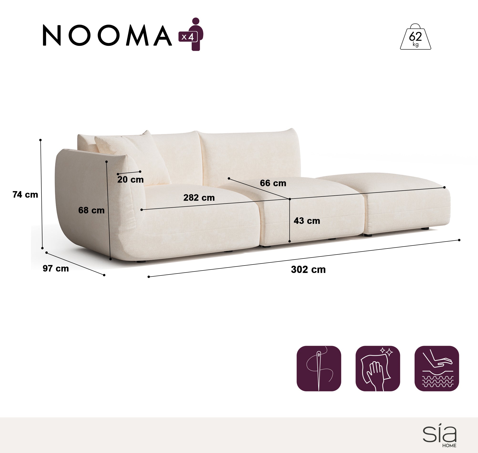 Canapé modulable 4-5 places gauche NOOMA