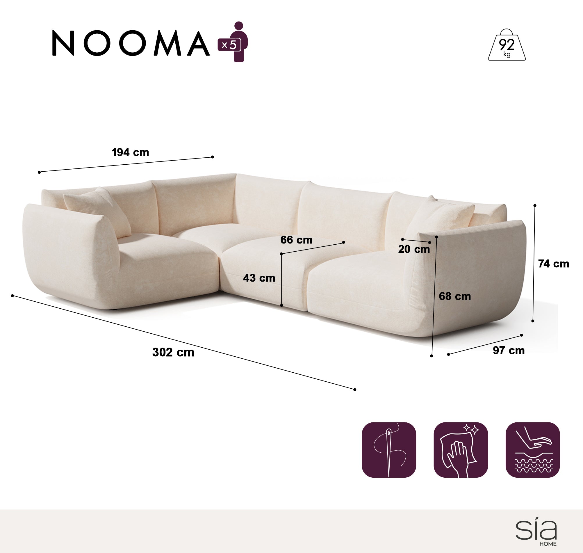 Canapé d'angle gauche modulable 5-6 places NOOMA