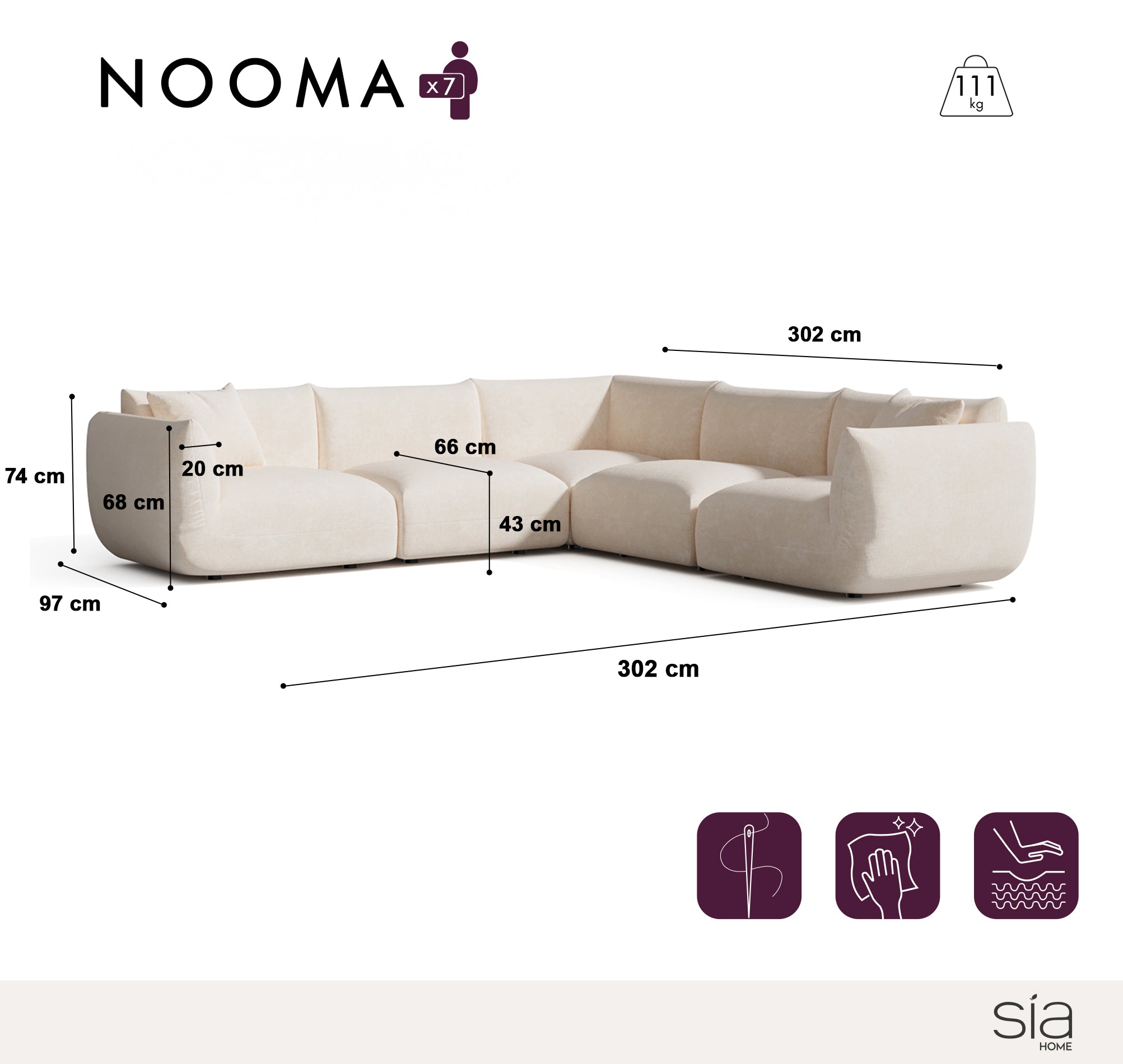 Canapé d'angle panoramique modulable 7-8 places NOOMA