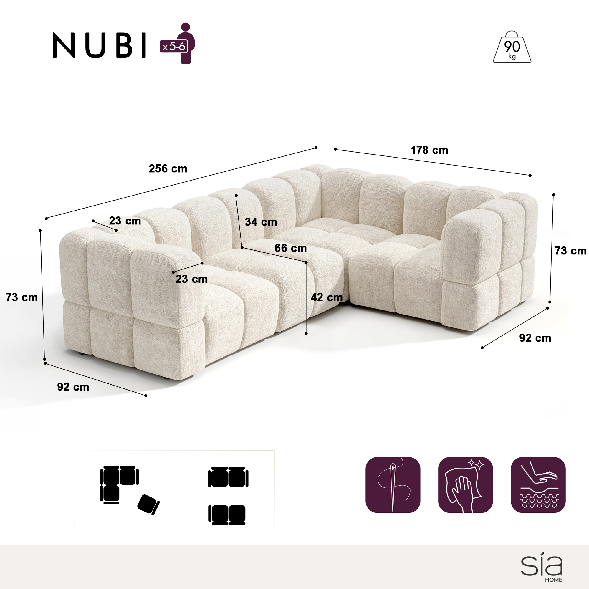 Canapé d'angle droit modulable NUBI