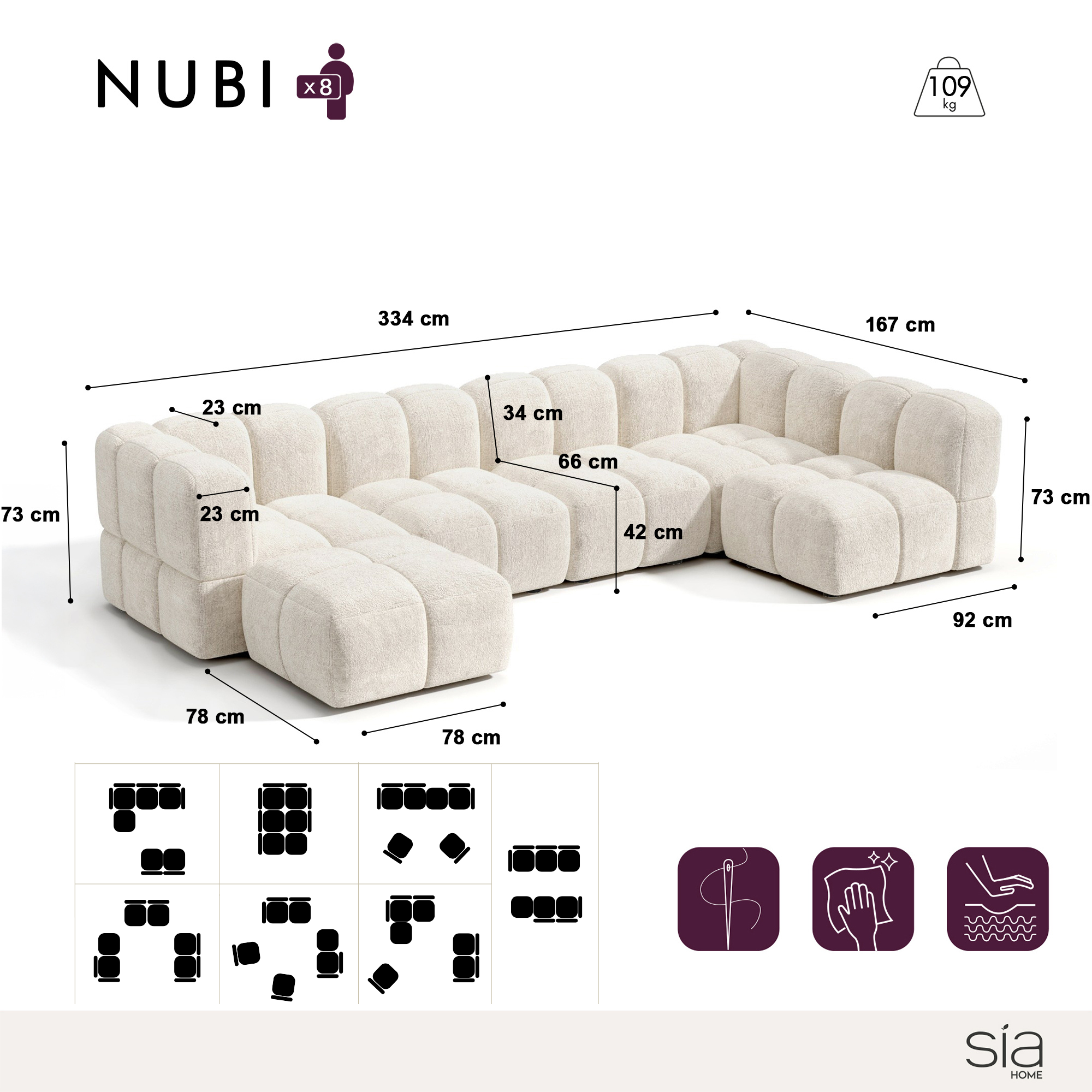 Canapé grand angle modulable NUBI