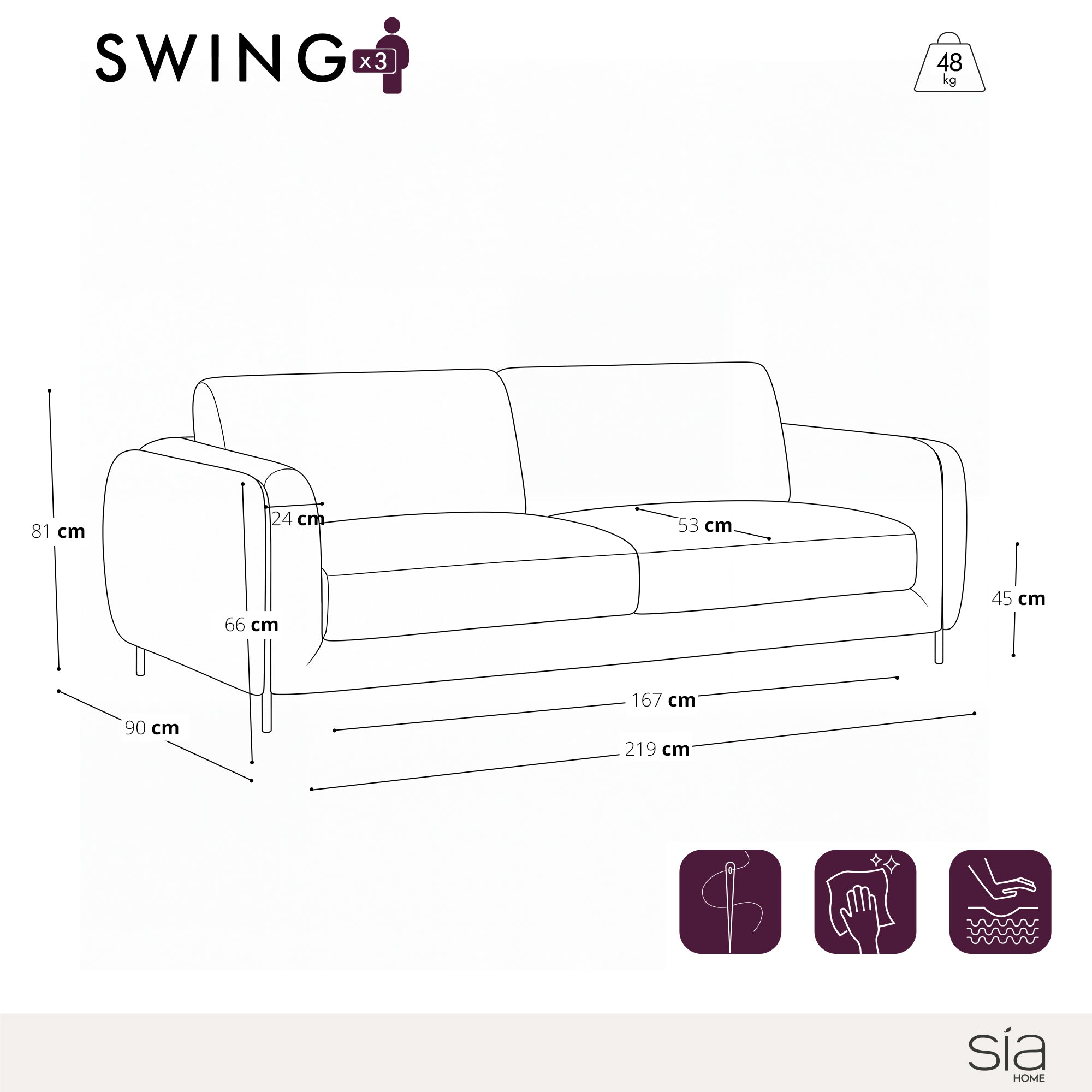 Canapé 3 places SWING tissu tramé toucher doux