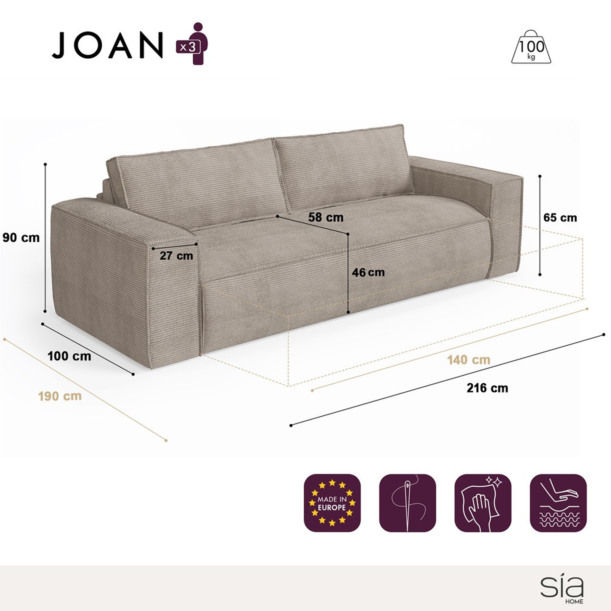 Divano letto Joan, letto da 140 cm