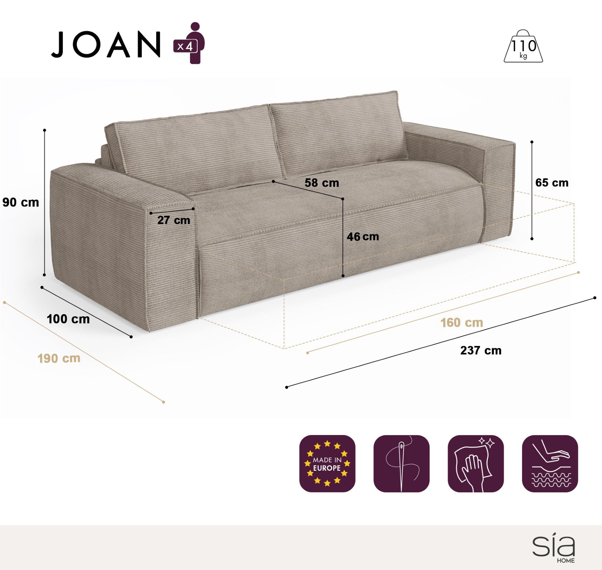 Joan Sofa Bed, 160 cm Sleeping Area