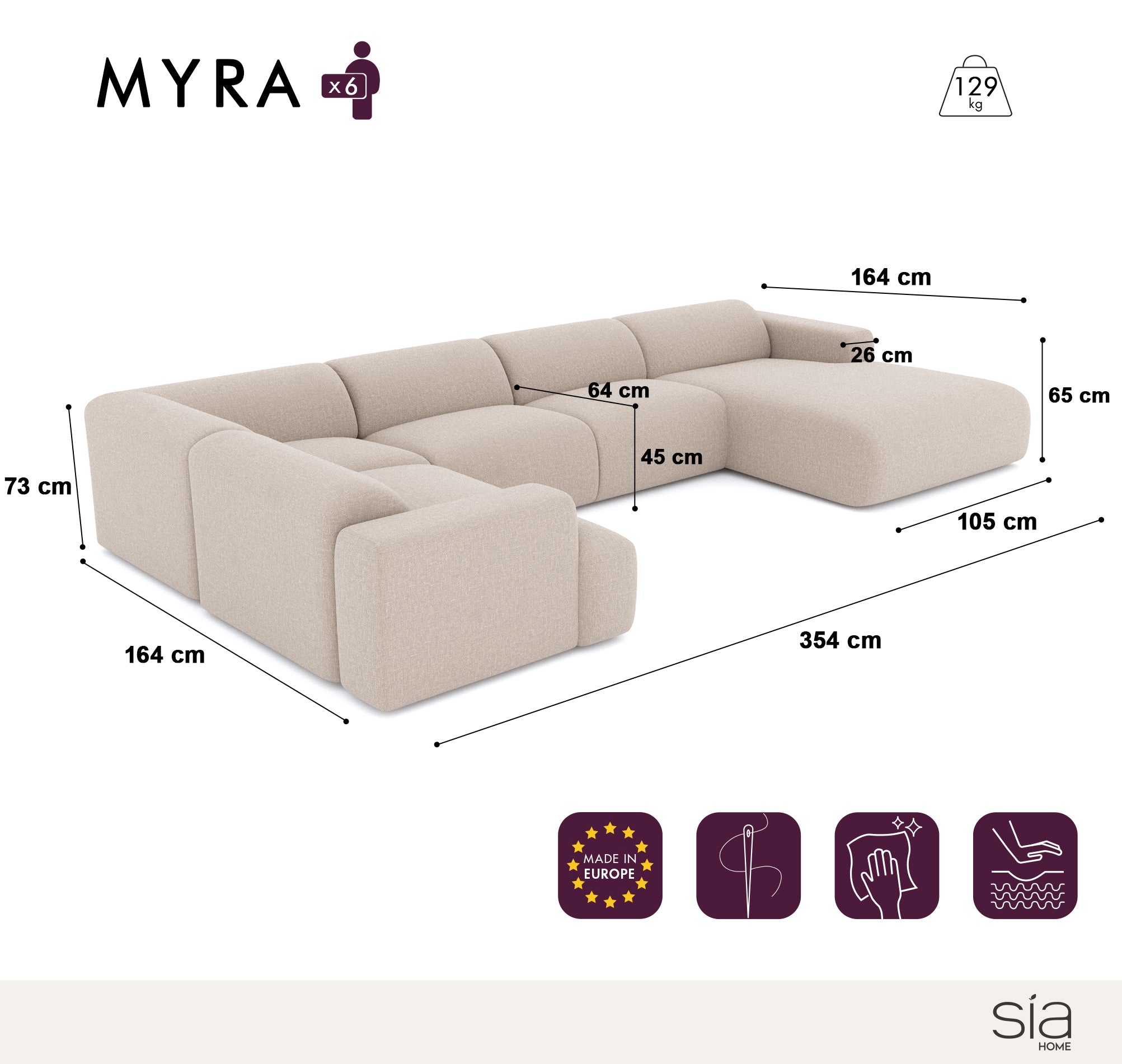 Sofá panorámico de ángulo recto Myra