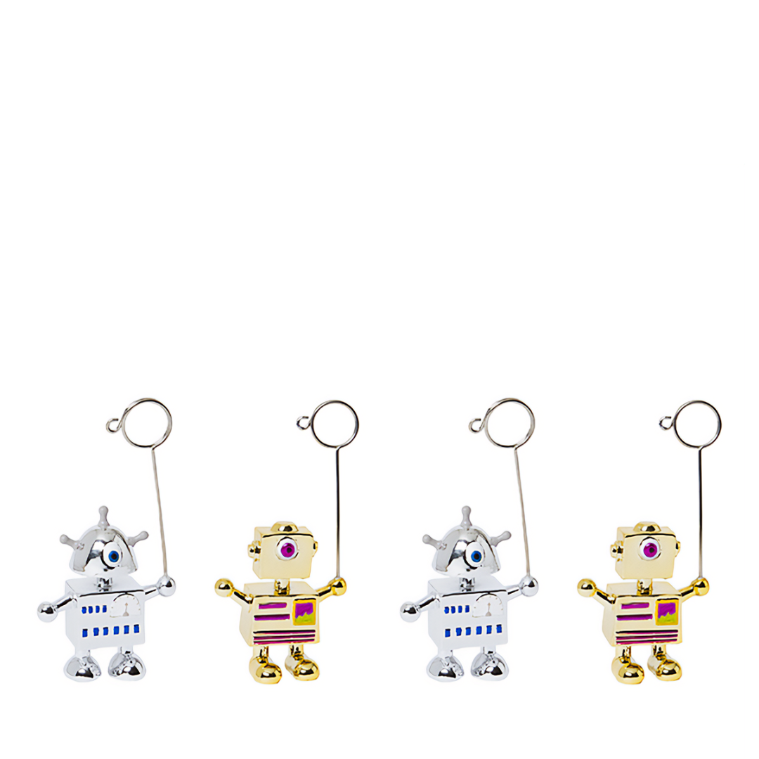 4 portacarte di Natale robot pop oro e argento