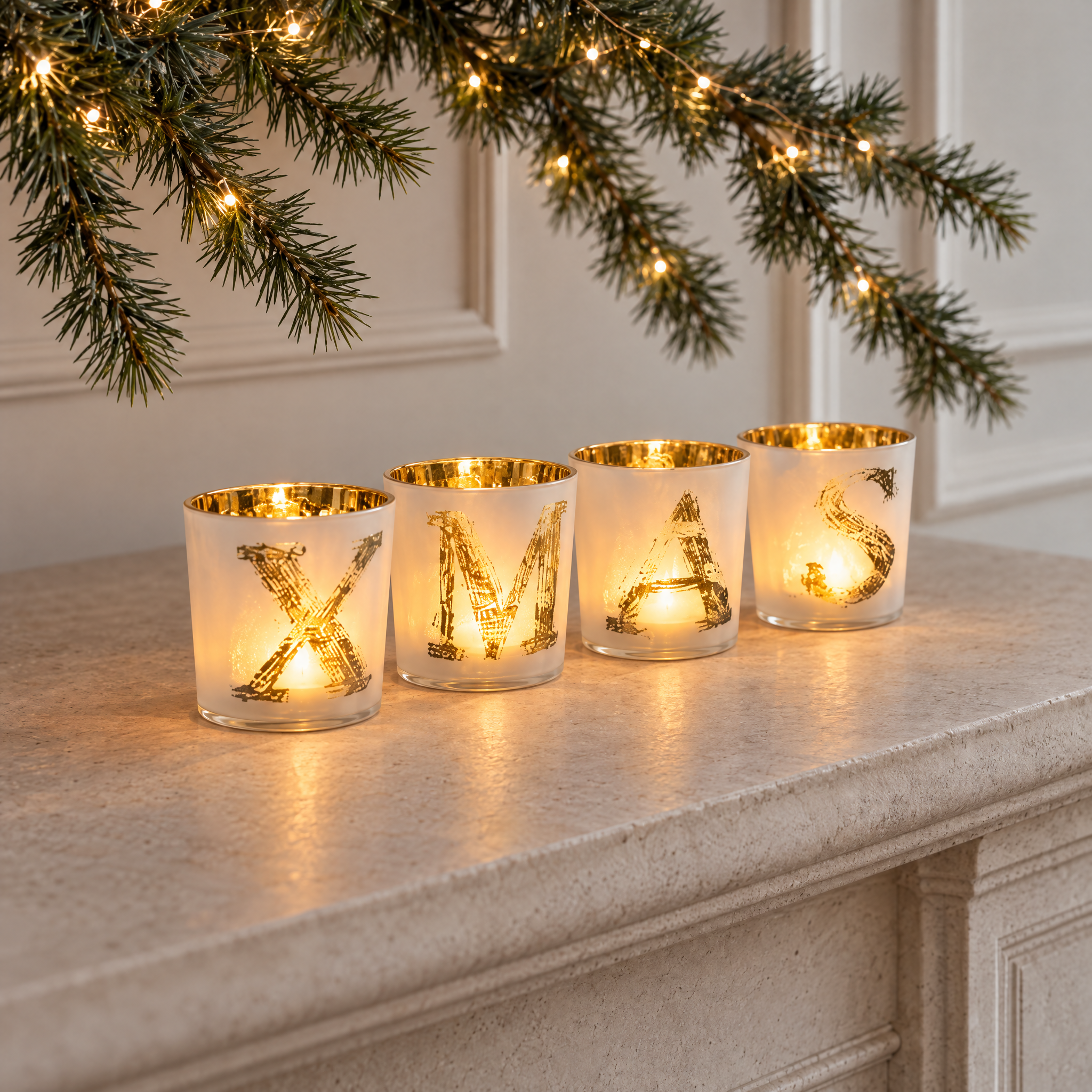 Photophores de Noël Xmas blanc en verre, photo d'ambiance