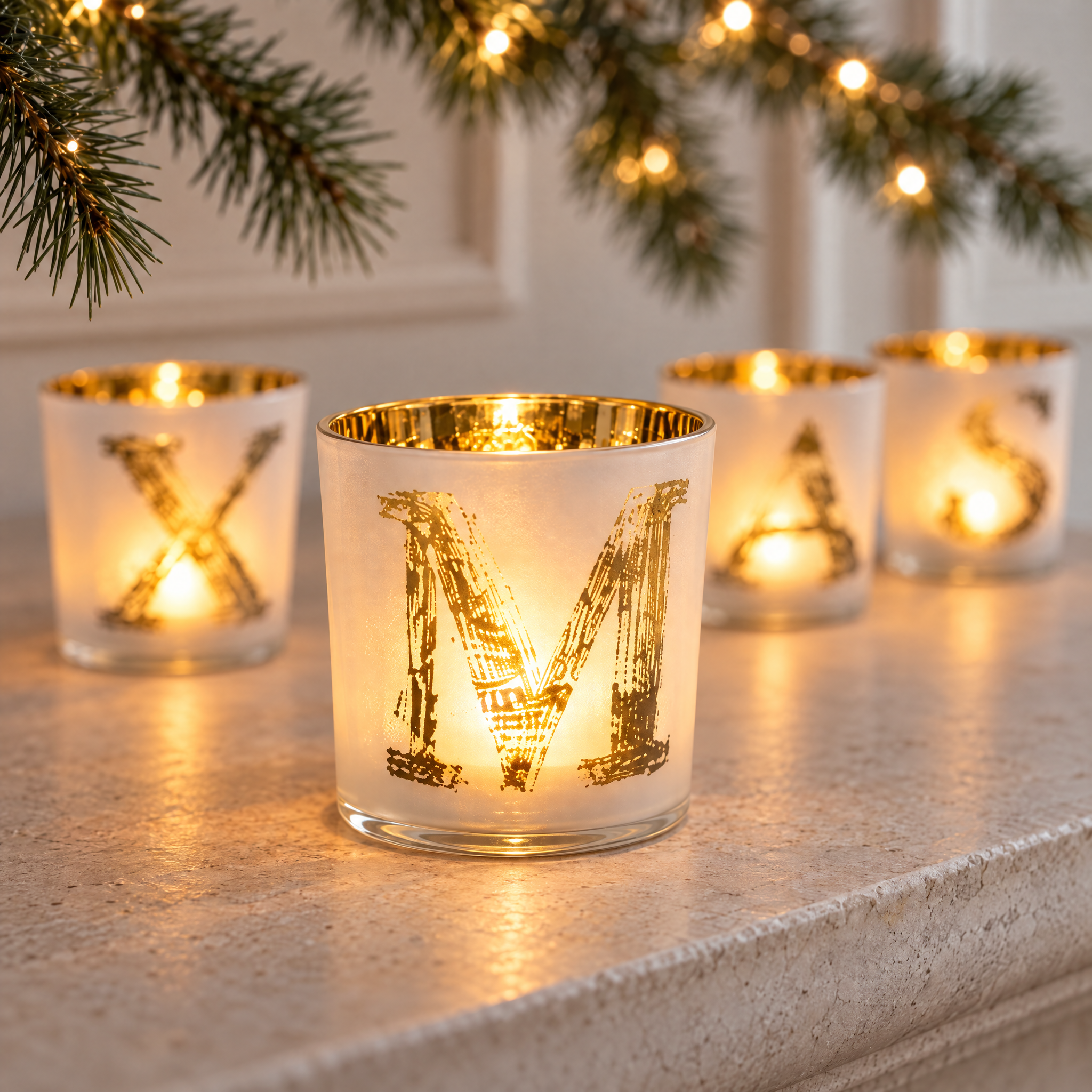 Photophores de Noël Xmas blanc en verre, photo d'ambiance