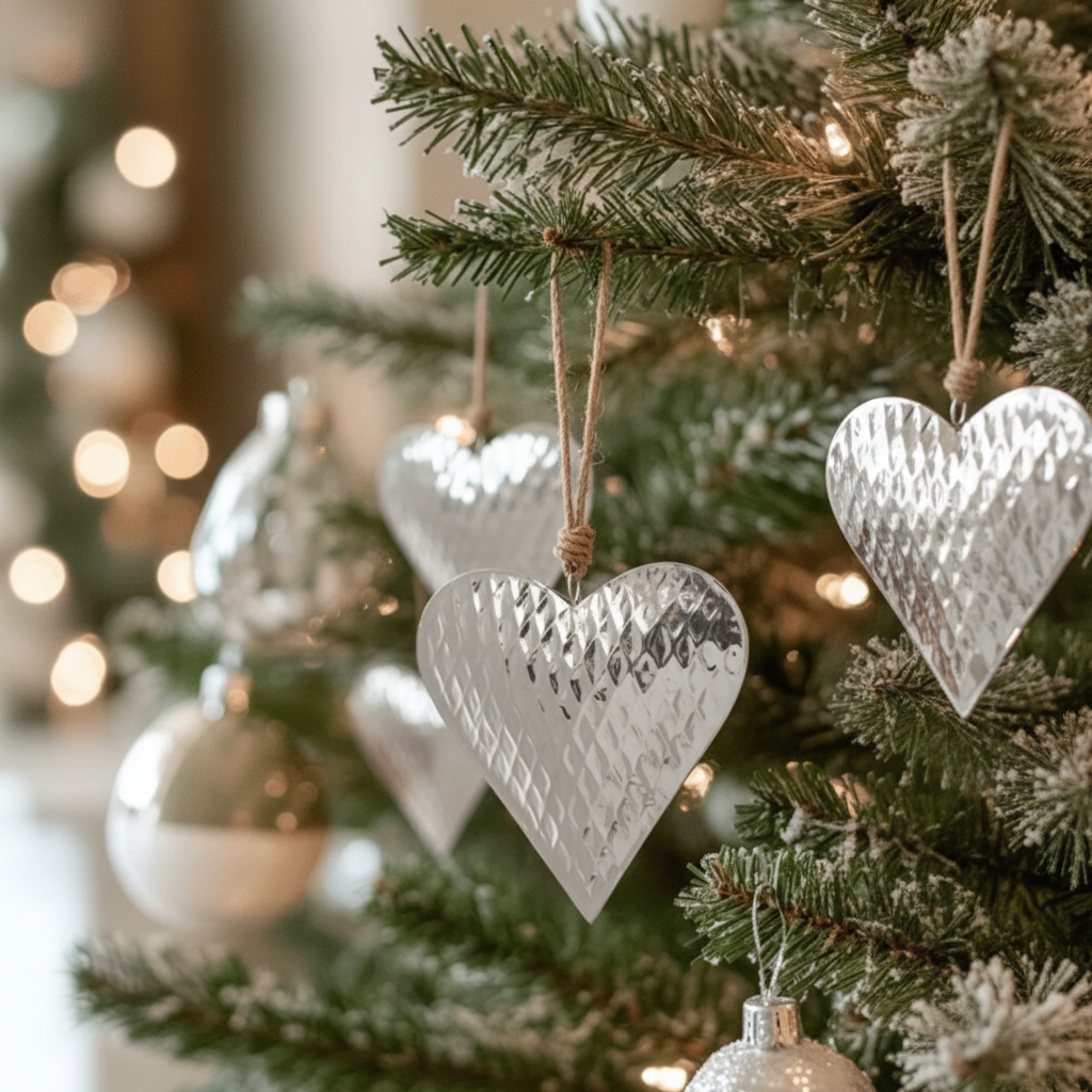 Suspension de Noël Coeur en Métal 15 cm argenté en fer