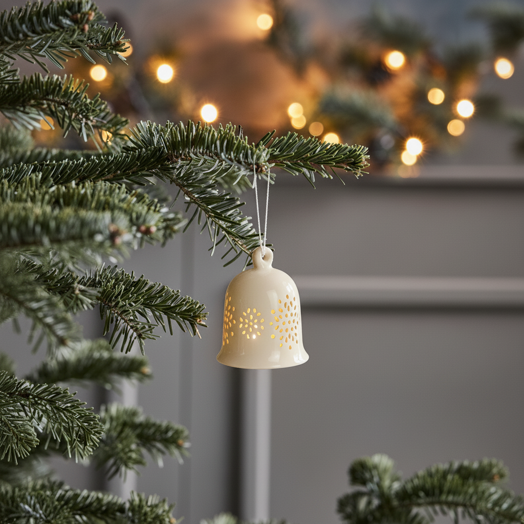 Suspension de Noël Cloche à LED beige en grès