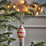 Palla di Natale allungata con strisce rosse e glitter