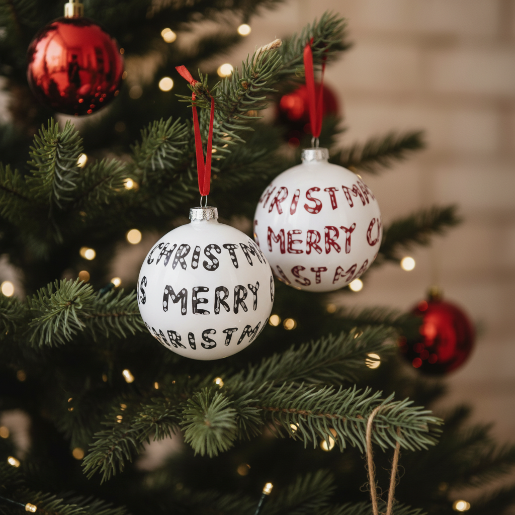 Boules de Noël Graphiques Merry Christmas blanc en verre