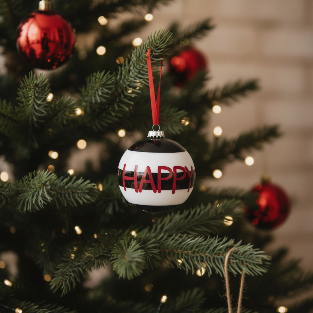 Boule de Noël Graphique Happy rouge en verre