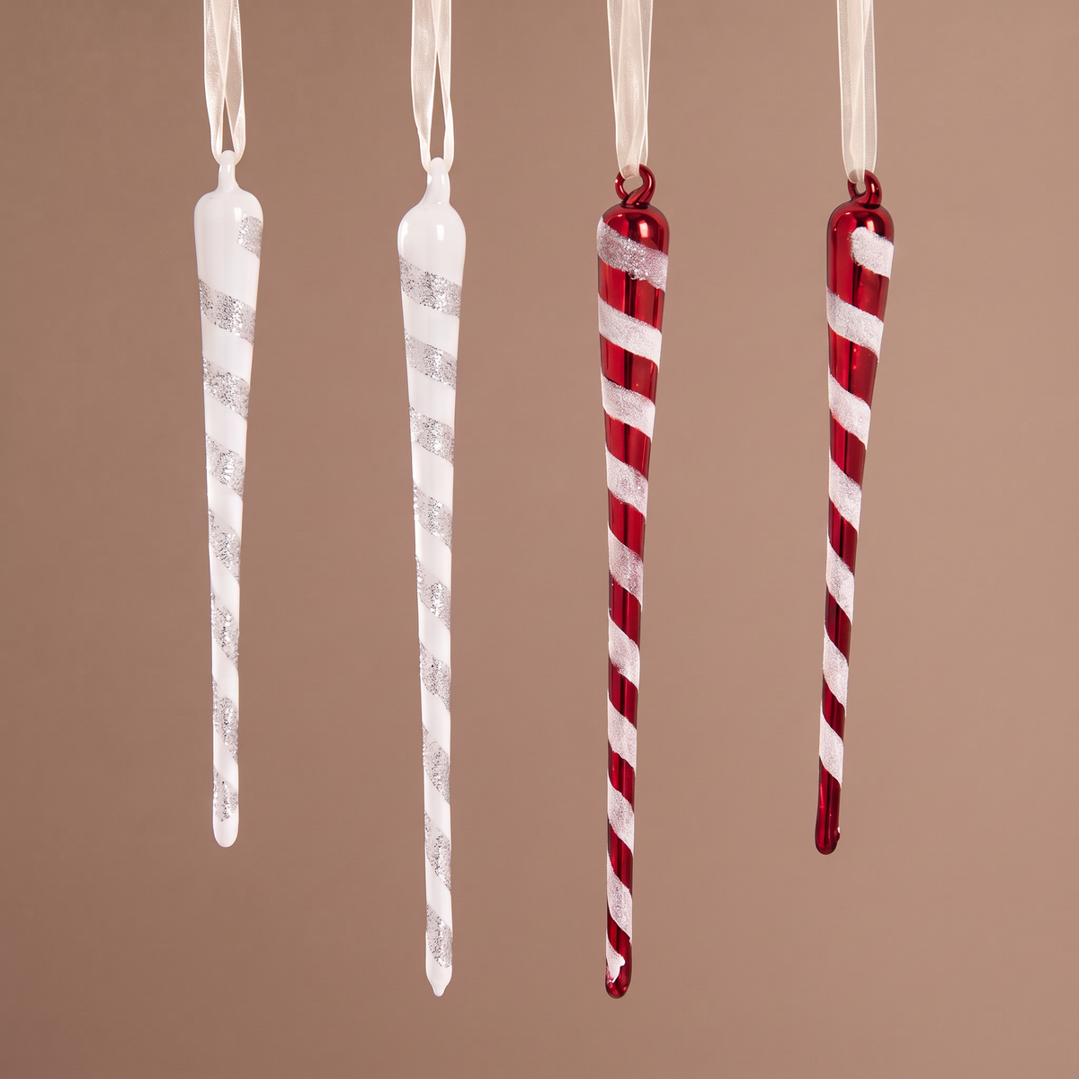 Suspensions de Noël Lappi Glaçons Set de 4 rouge en verre soufflé, packshot fond beige