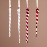 Suspensions de Noël Lappi Glaçons Set de 4 rouge en verre soufflé, packshot fond beige