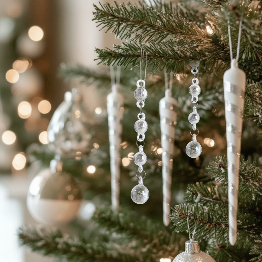 Suspension de Noël Perles irisées transparent en verre soufflé