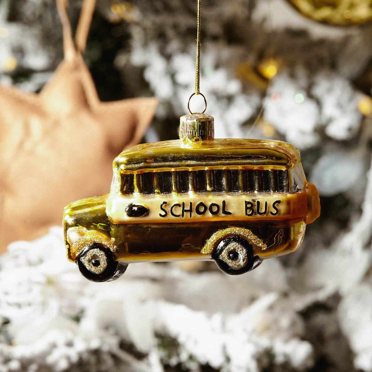 Suspension de Noël Pop School Bus jaune en verre soufflé