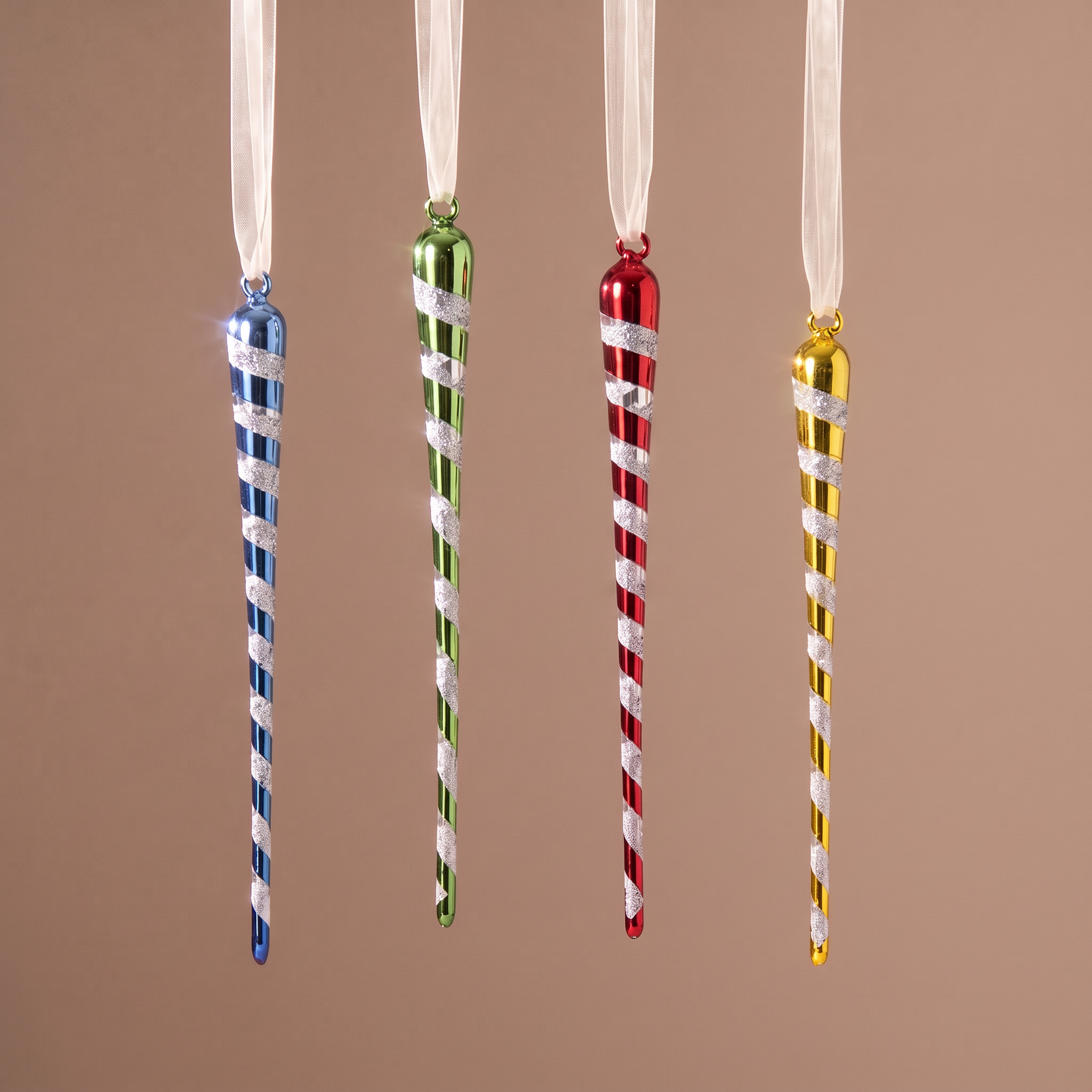 Suspensions de Noël Pop Glaçons Set de 4 jaune en verre soufflé, packshot fond beige
