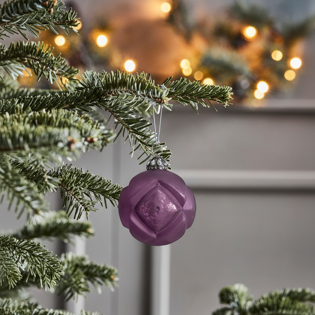 3 palline di Natale viola con effetto trapuntato