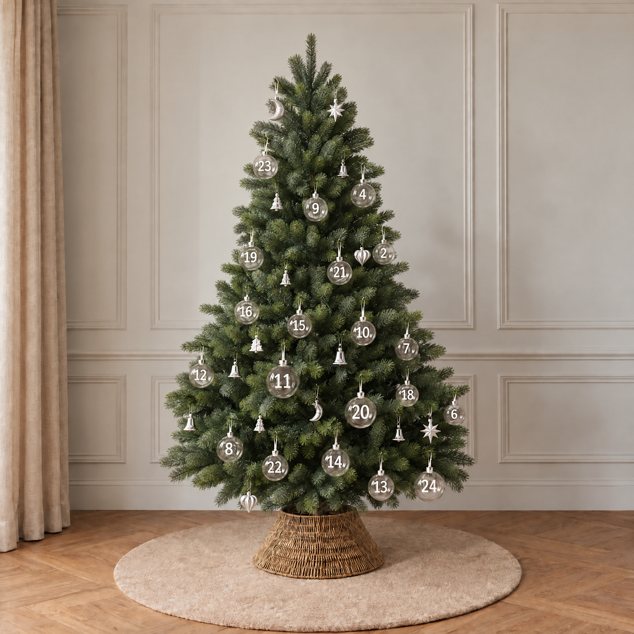 Boules de Noël de l'Avent, transparent, 8 cm, photo d'ambiance, Sia Deco