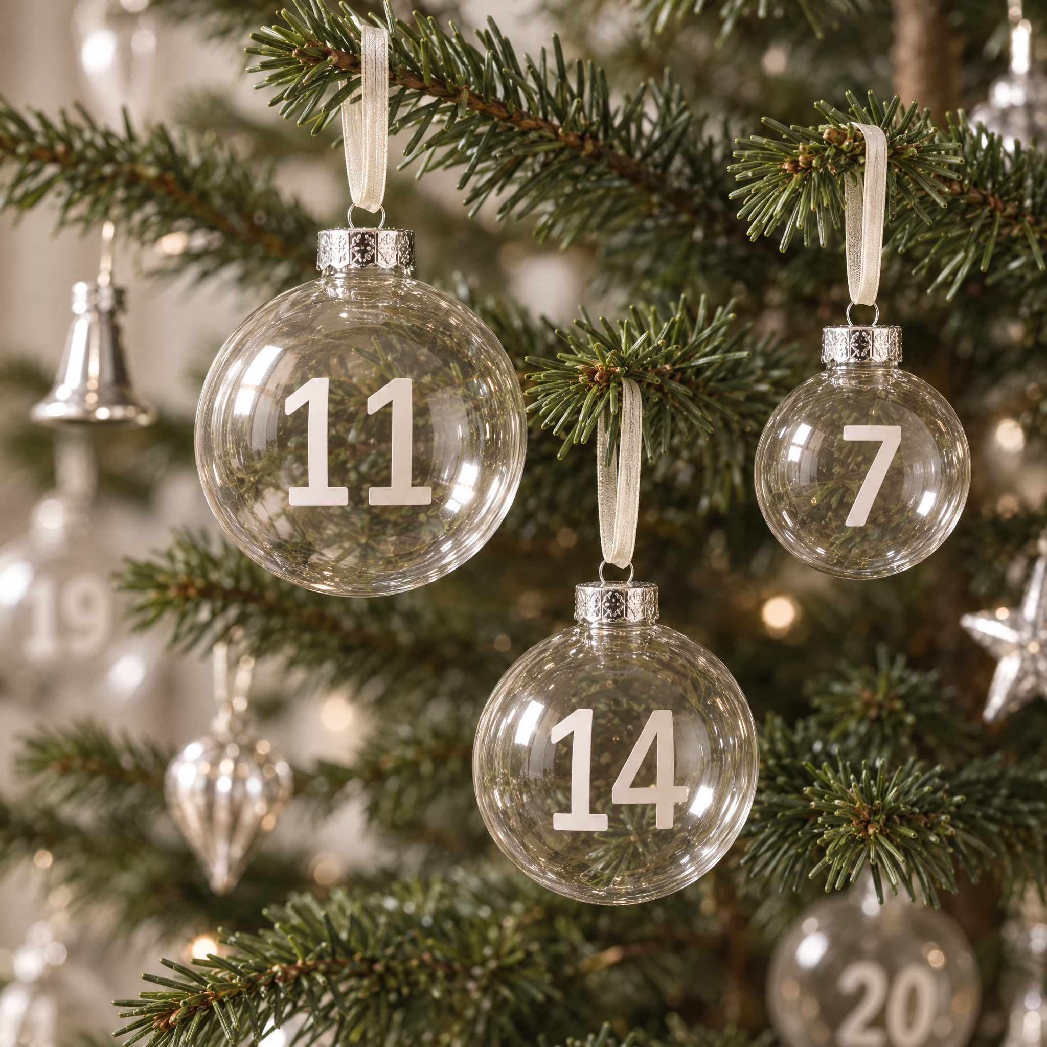 Boules de Noël de l'Avent, transparent, 8 cm, photo d'ambiance, Sia Deco