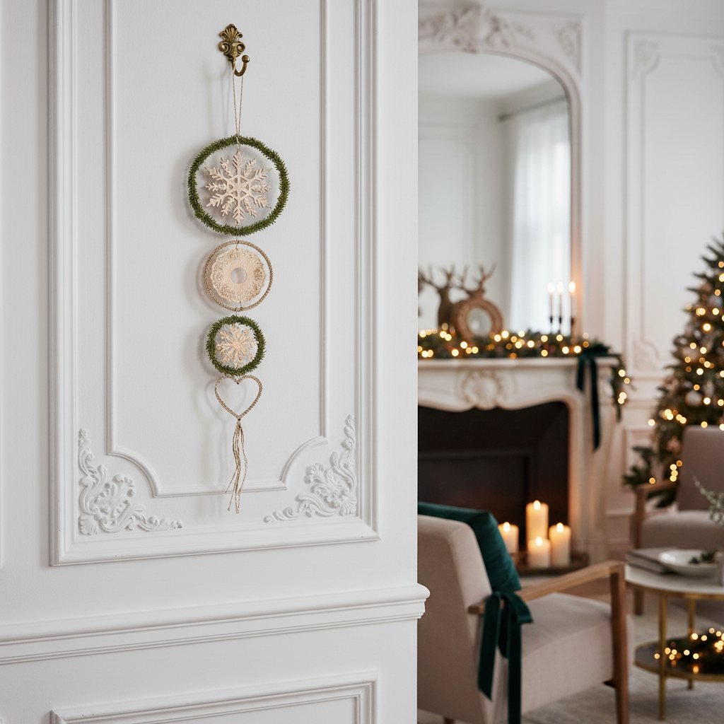 Suspension de Noël Natura allongée beige en bois
