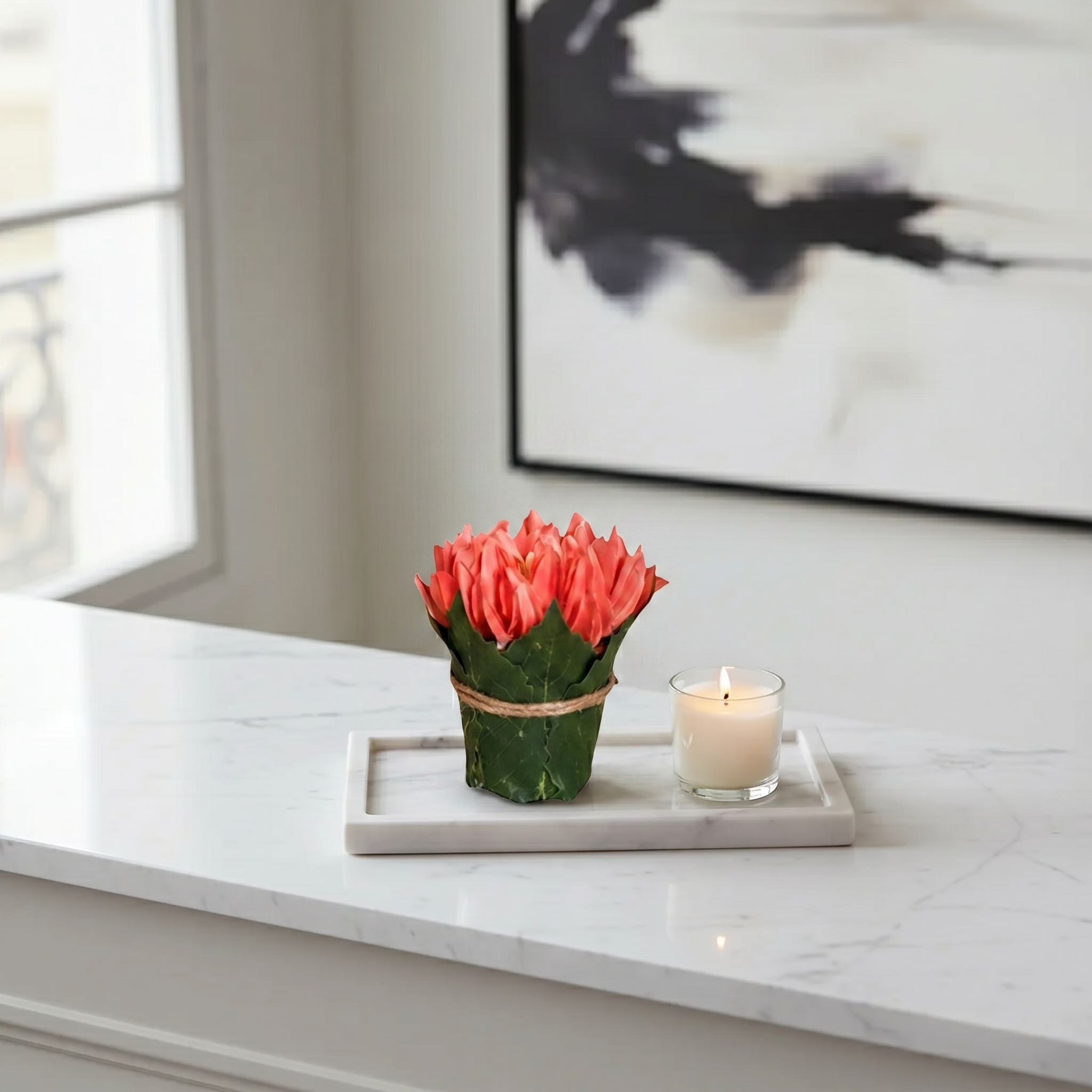 Composition Chrysanthème entouré de feuilles