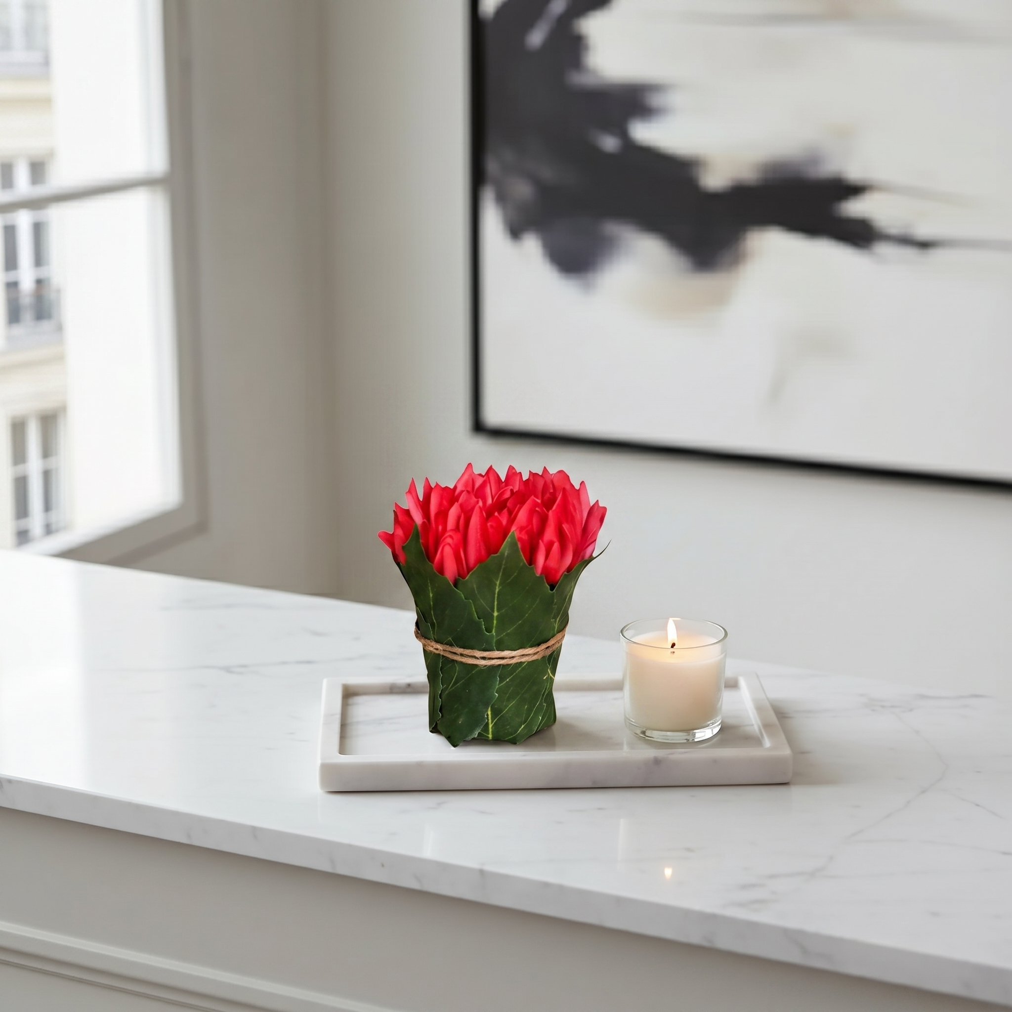 Composition Chrysanthème entouré de feuilles