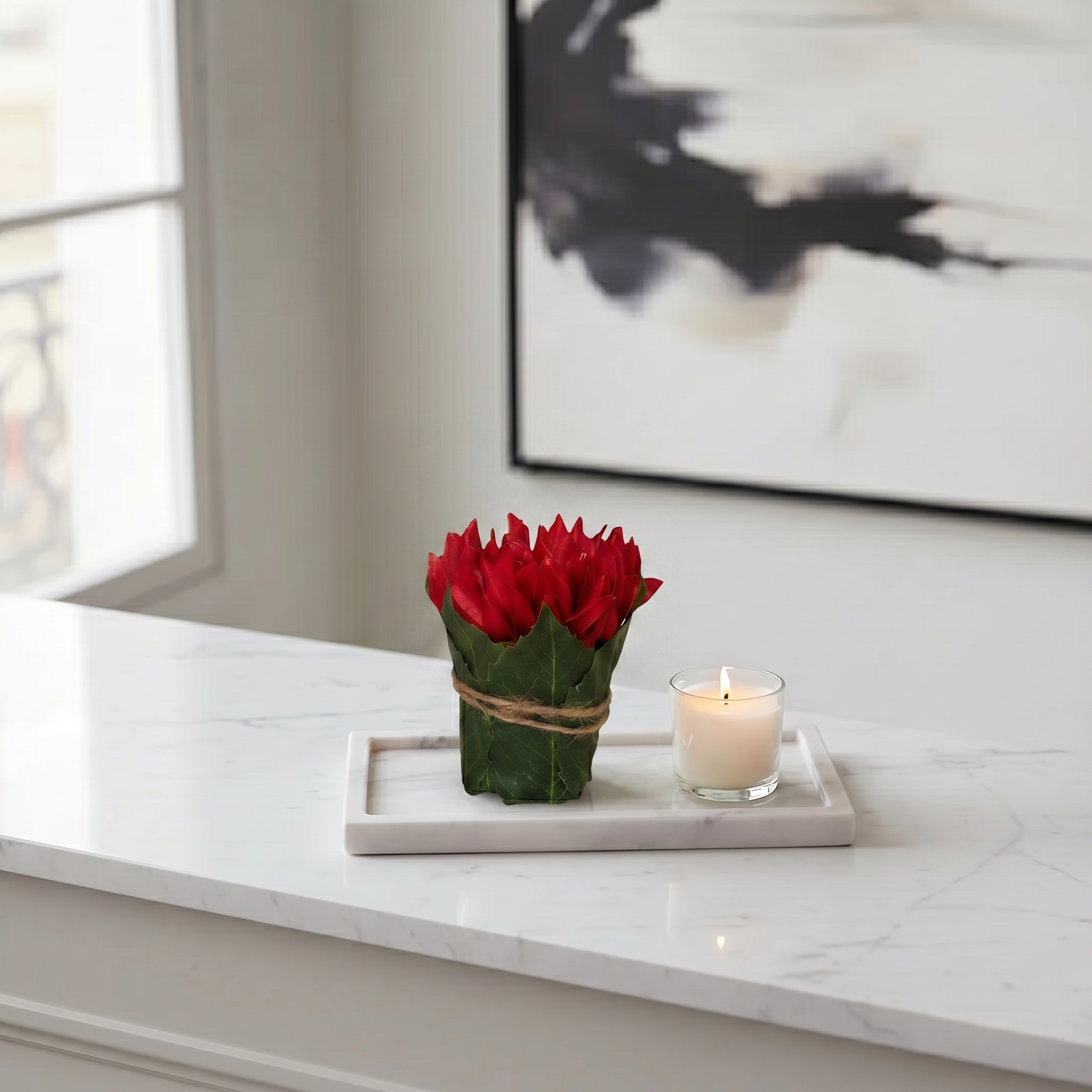 Composition Chrysanthème entouré de feuilles