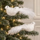 Clips Oiseaux de Noël Set de 2 blanc en plumes, photo d'ambiance