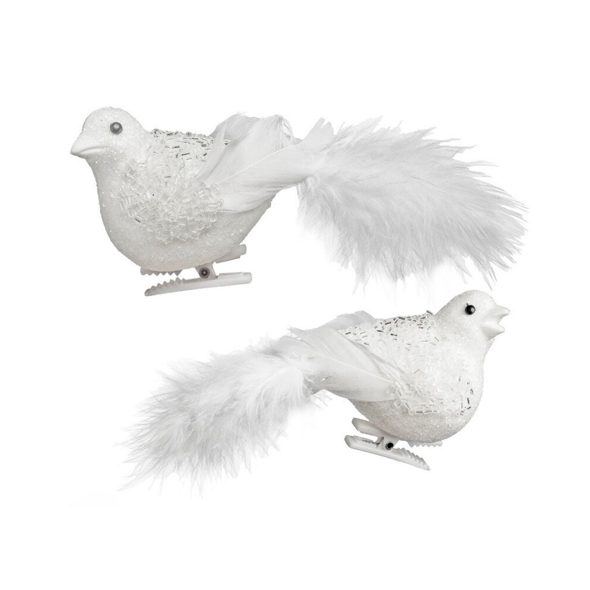 Clips Oiseaux de Noël Set de 2 blanc en plumes