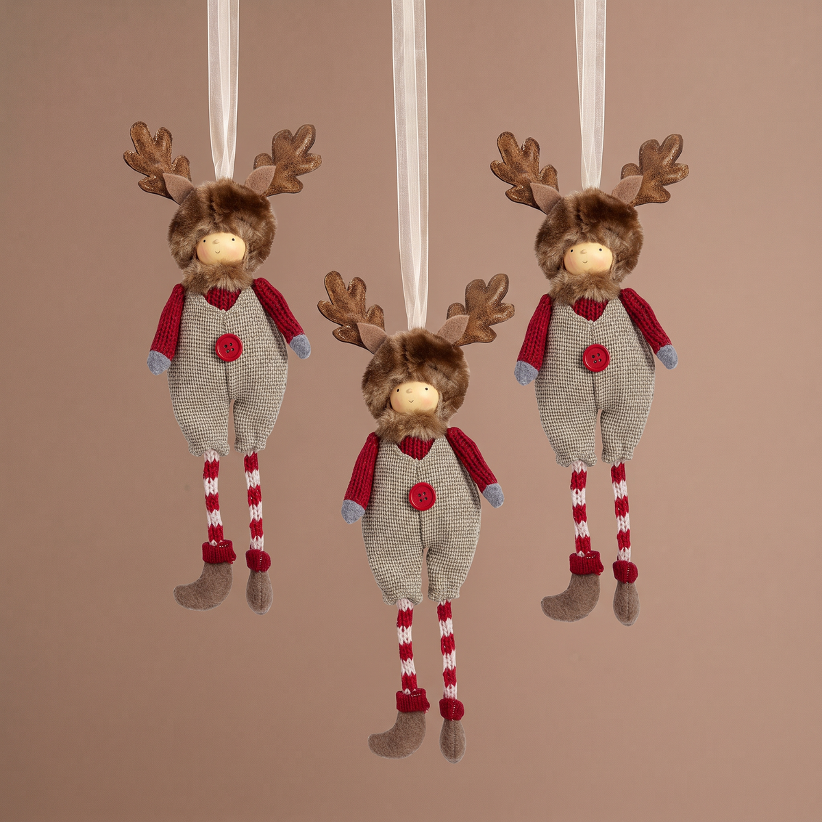 Suspension Figurine de Noël Garçon Rudy rouge et beige