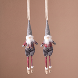 Suspensions Figurines Pères Noël Olaf Set de 2 rouge et gris en résine, packshot fond beige