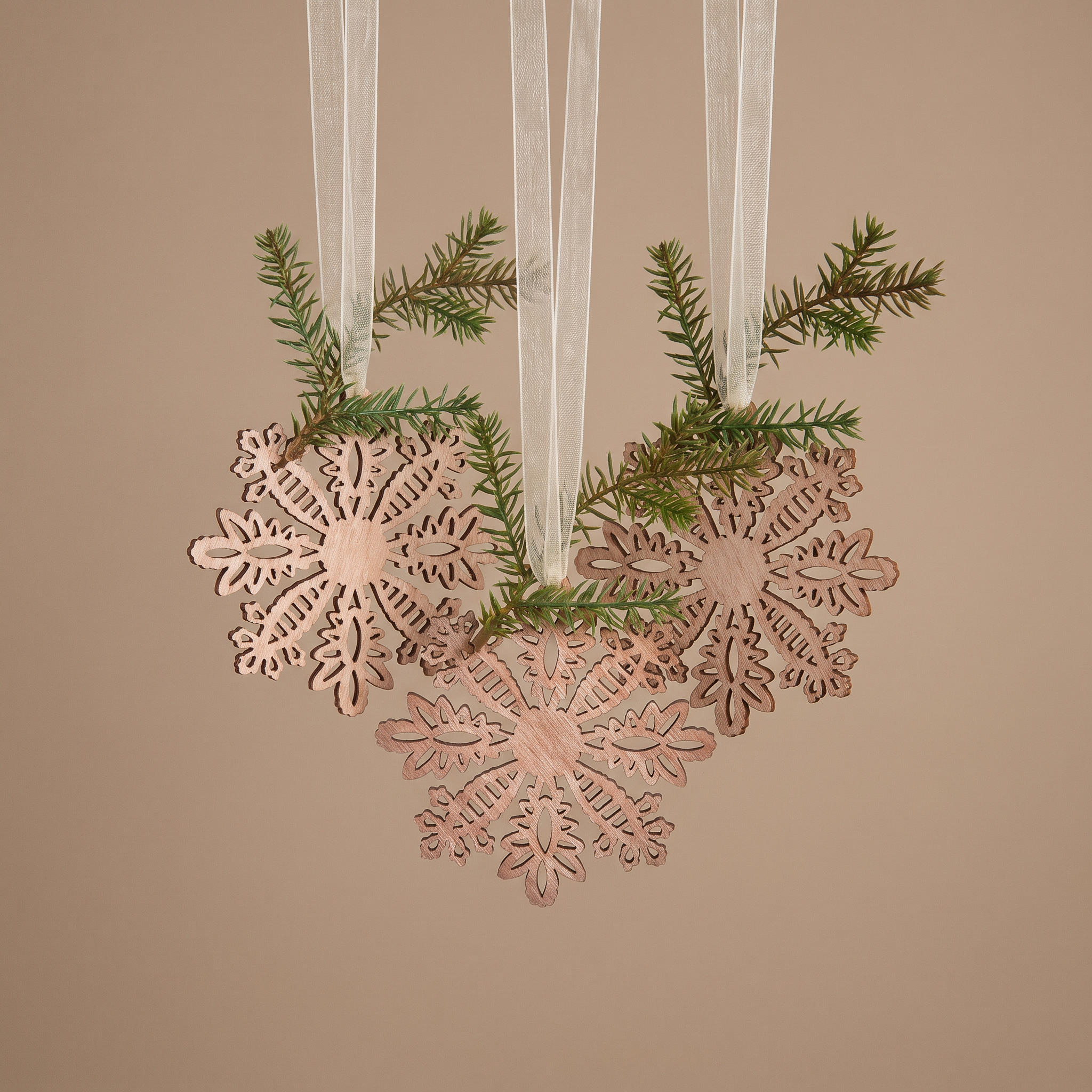 Suspension de Noël Flocon Natura et Pin 20 cm Beige et vert