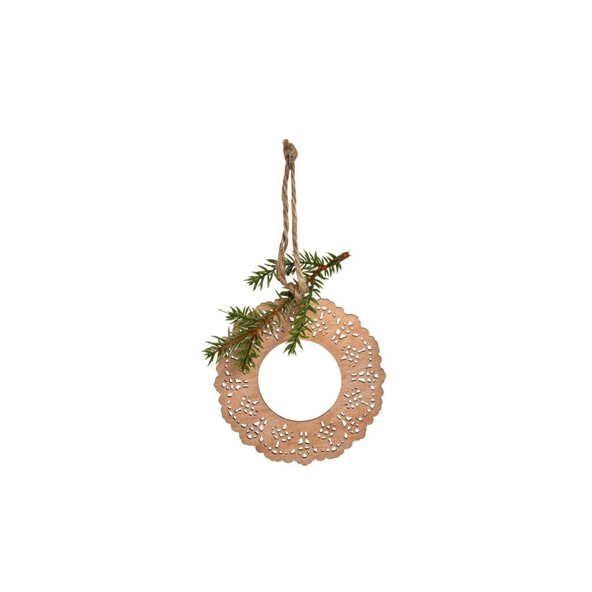 Suspension de Noël Natura Cercles en bois découpé 21 cm beige et vert en bois